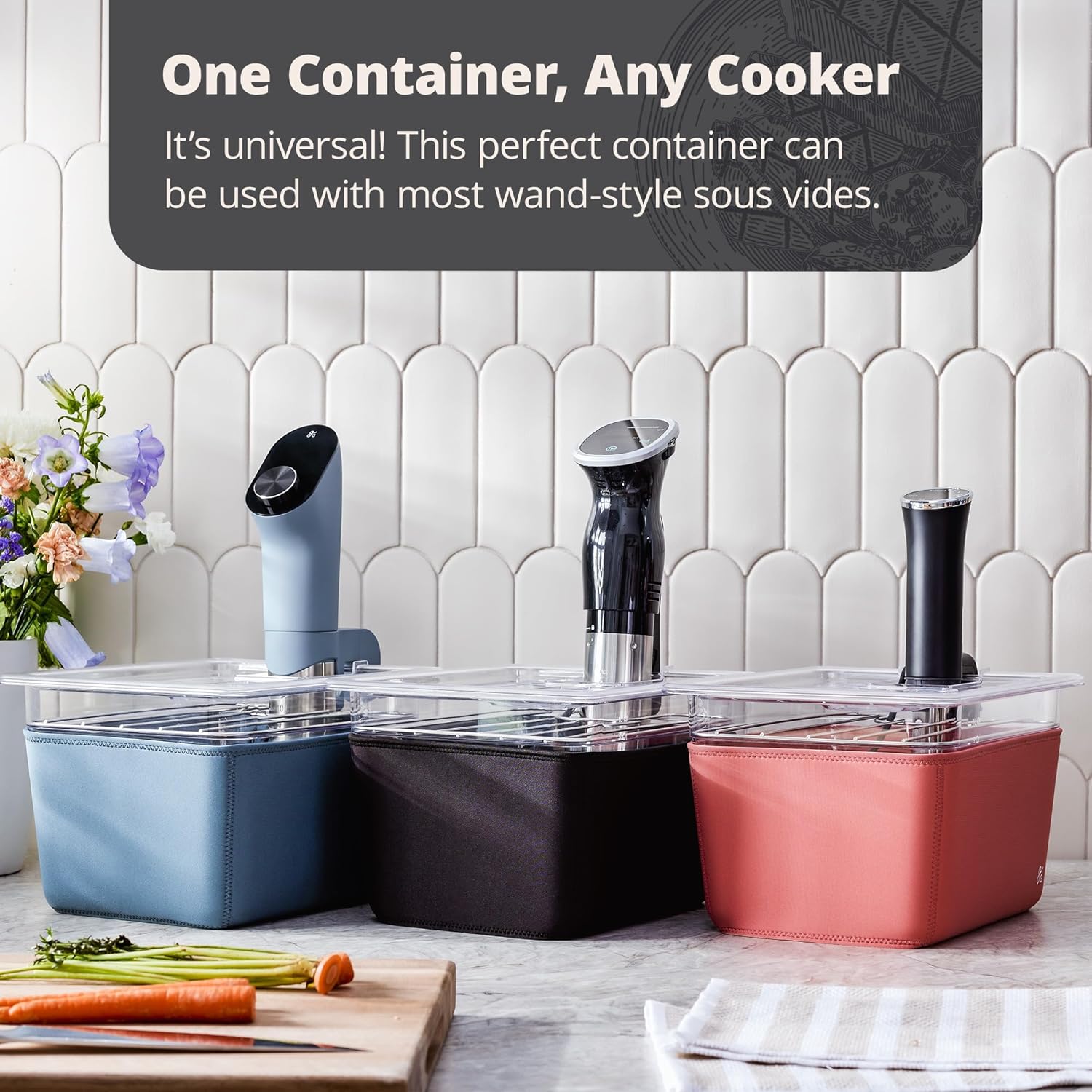 Greater Goods Kit Sous Vide – Contenedor de 12 cuartos de galón, estante de acero inoxidable, funda aislante y tapa, diseñado en San Luis (negro
