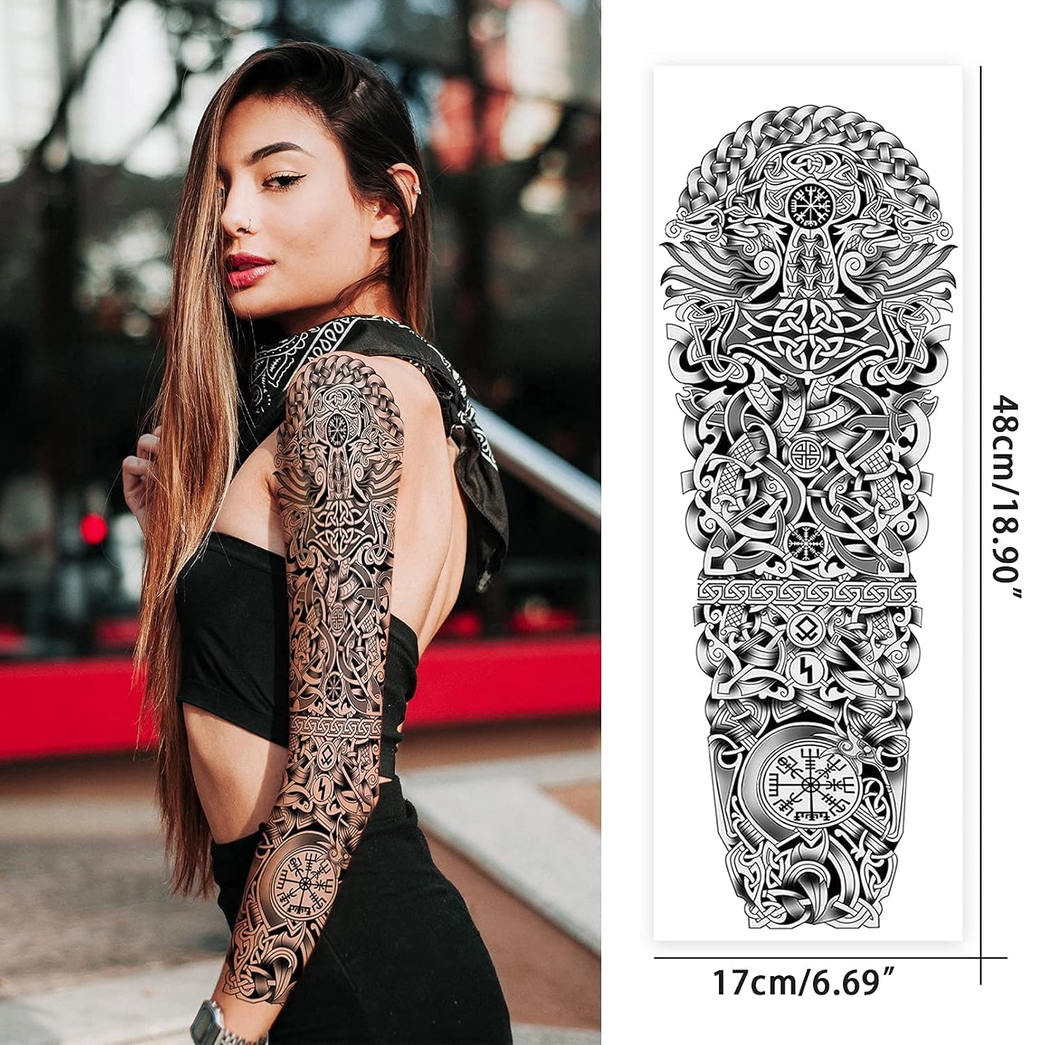 Aresvns Tatuajes temporales de brazo completo para hombres y mujeres, tatuajes falsos realistas impermeables y de larga duración