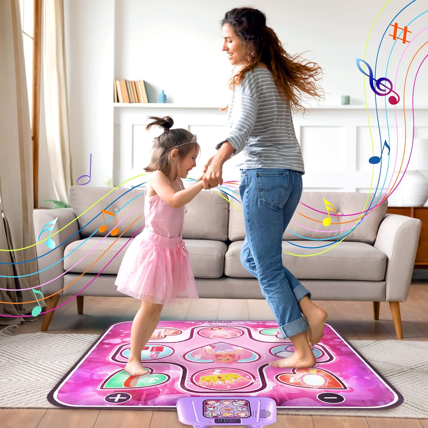 Richtim Juguetes musicales con tapete de baile juego de almohadilla de baile musical para niñas con luces LED, 6 modos de juego, 5 niveles de