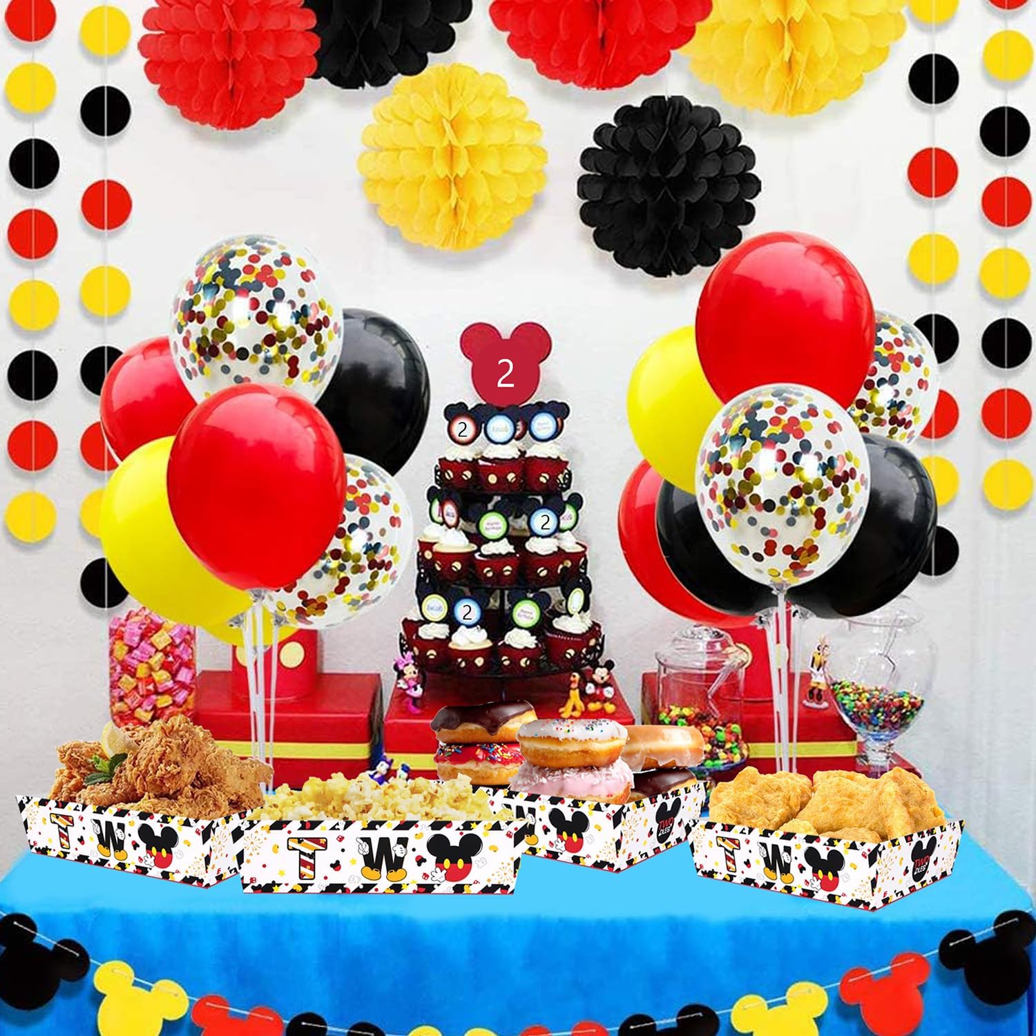 Suministros para fiesta de cumpleaños de ratón, 50 unidades, decoraciones de cumpleaños de niños y ratones, bandeja de papel grande para alimentos,