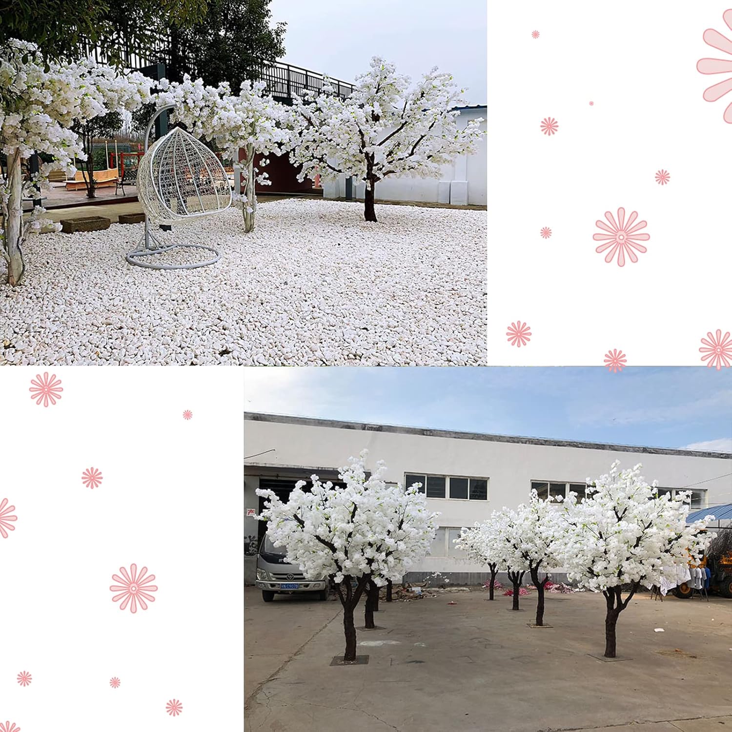 Árbol de cerezo artificial  Impresionantes flores blancas de Sakura  Decoración de hotel para interiores y exteriores  4.9 ft de altura por 4.9 ft