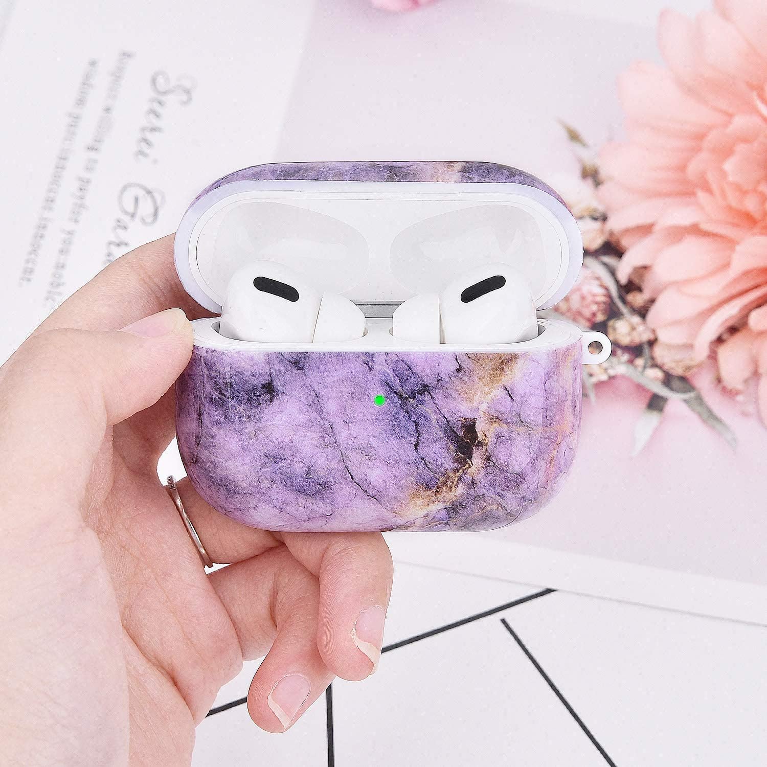 KOREDA – Estuche duro protector 3 en 1 para Airpods Pro, diseño marmoleado, portátil, a prueba de golpes, para llevar los accesorios de los Airpods