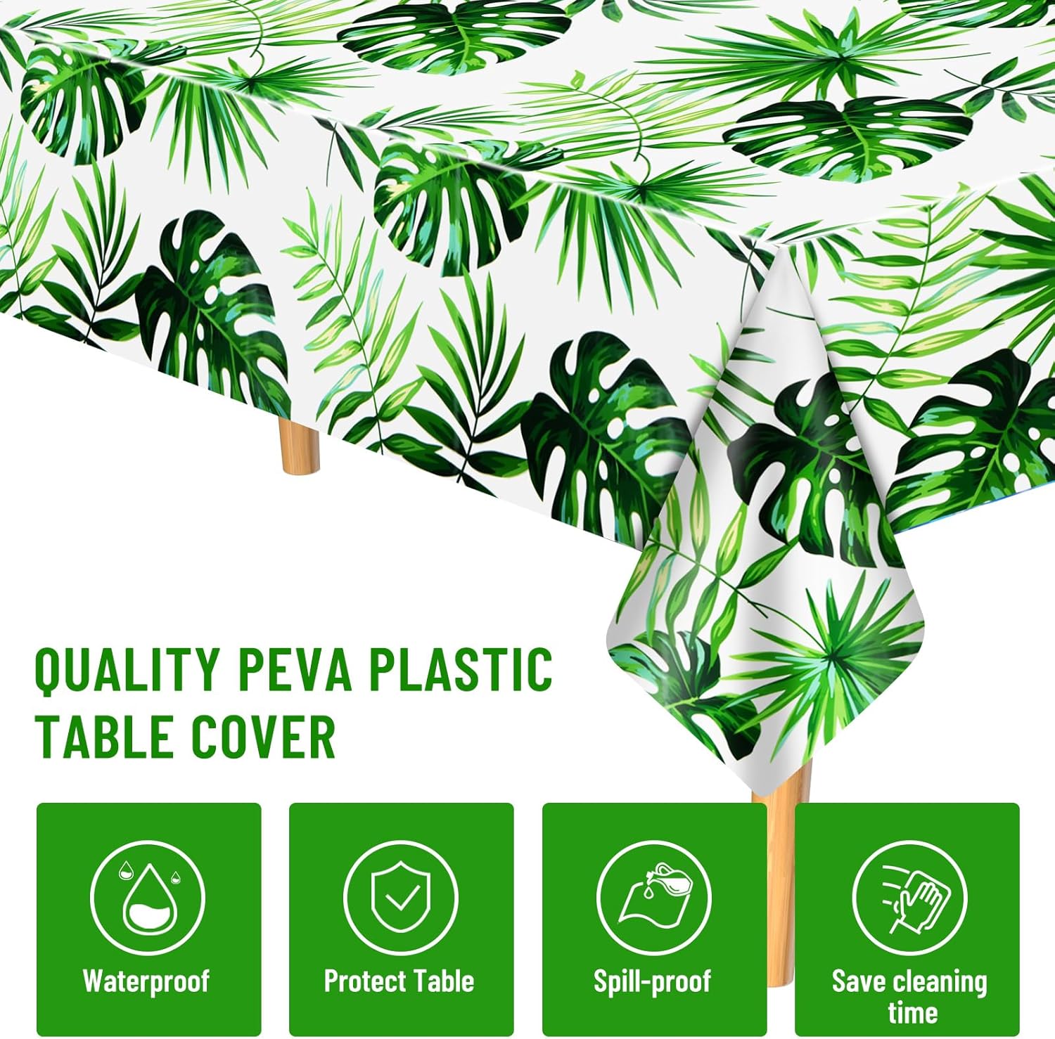 PLULON Paquete de 3 manteles hawaianos Luau de plástico con hojas de palmera para verano, piscina, playa, tropical, suministros de fiesta de