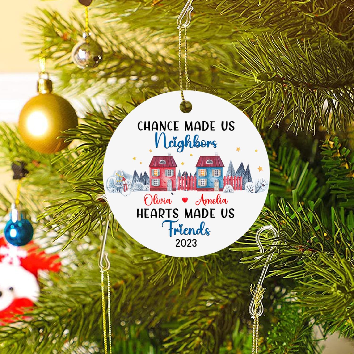 Chance Made Us Neighbors – Adorno de Navidad de vecino personalizado, recuerdo de Navidad personalizado de agradecimiento de vecino, regalos de