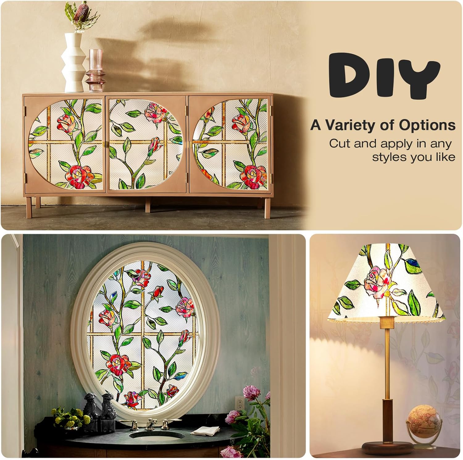 Windimiley Película de privacidad para ventanas de vitral 3D rosa decorativa para baño, esmerilado, se adhiere a la ventana de bloqueo del calor del