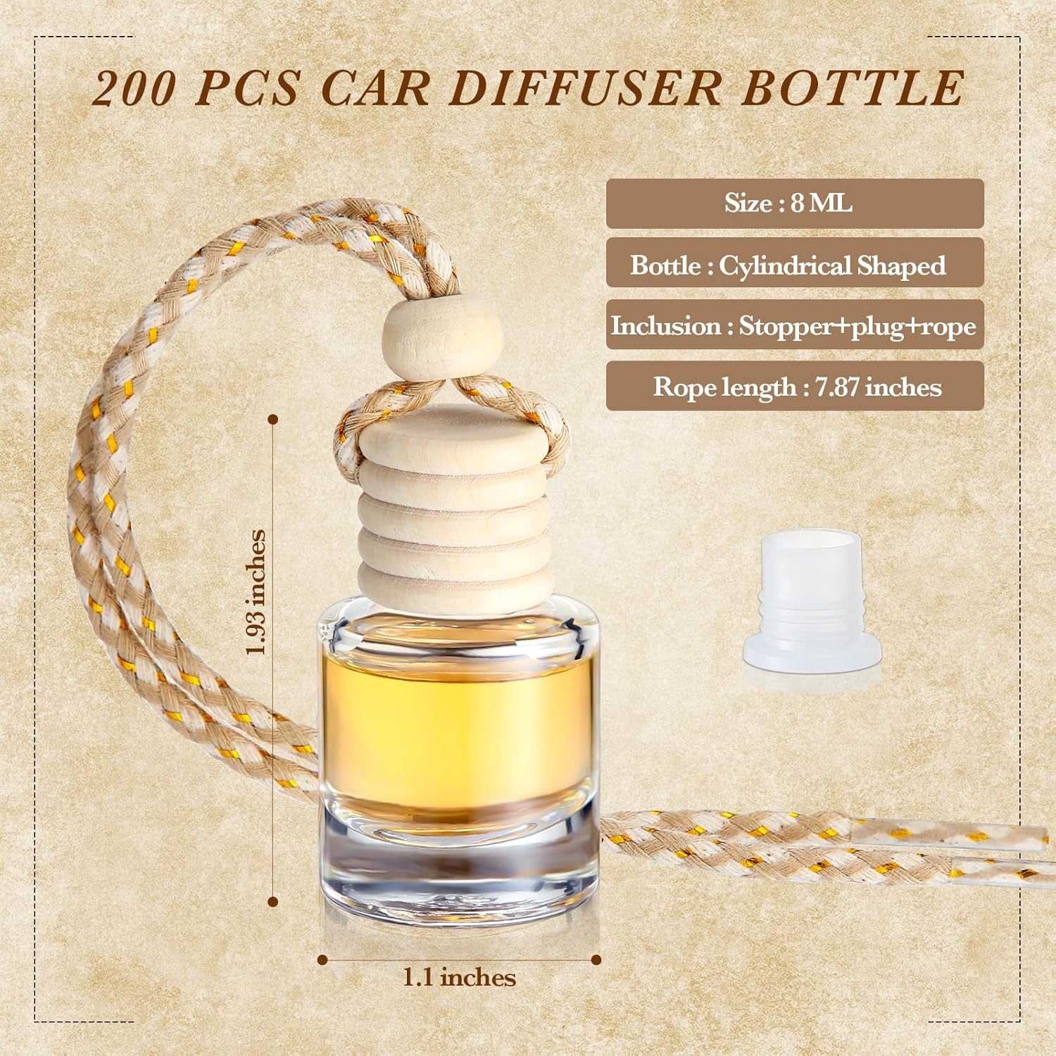 BBTO 200 botellas difusoras colgantes para automóvil, botellas de perfume de vidrio transparente vacías a granel, ambientador, colgante para aceites