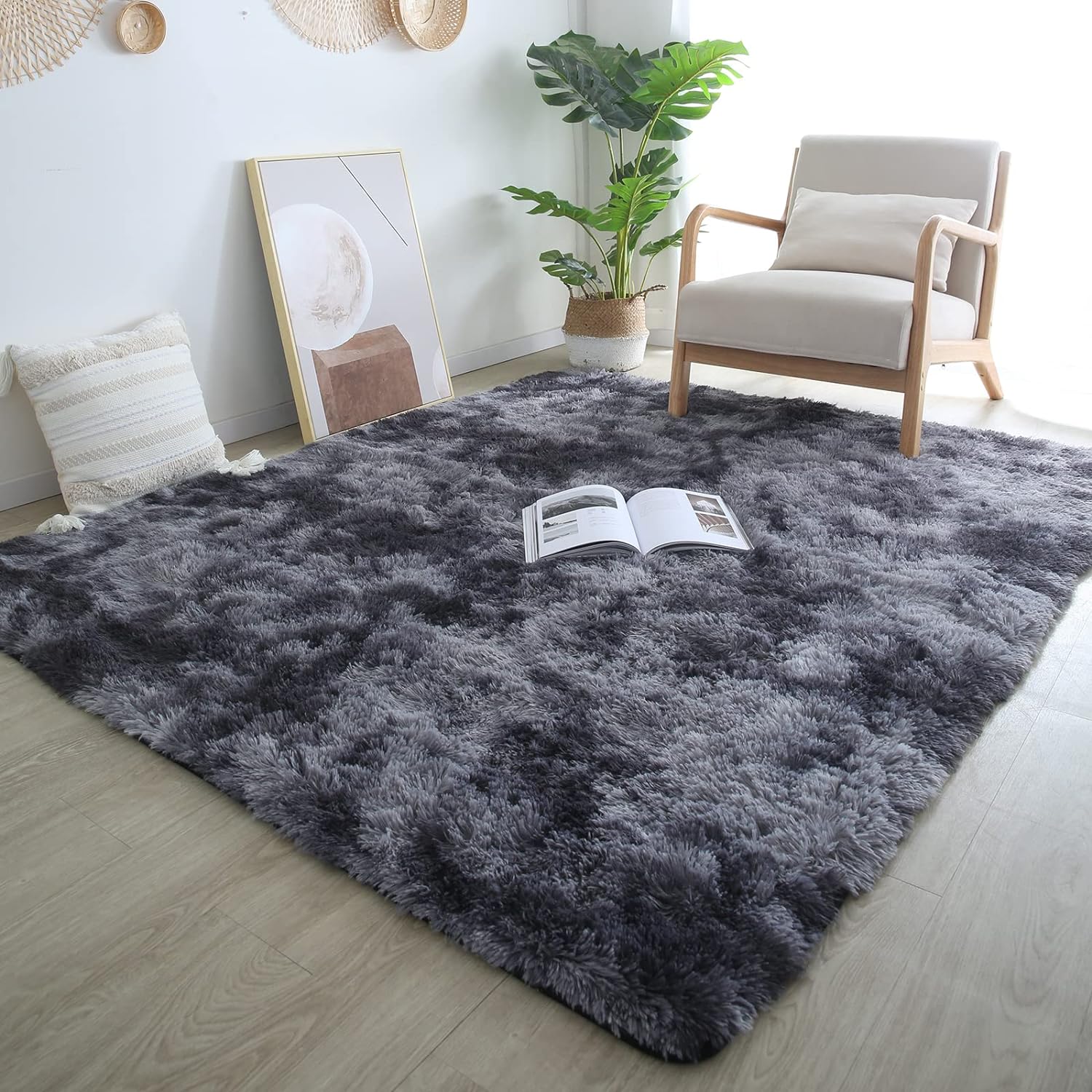Alfombra mullida gris de 5 x 7 pulgadas, alfombra de felpa ultrasuave para dormitorio, sala de estar, interior, antideslizante, moderna, de piel