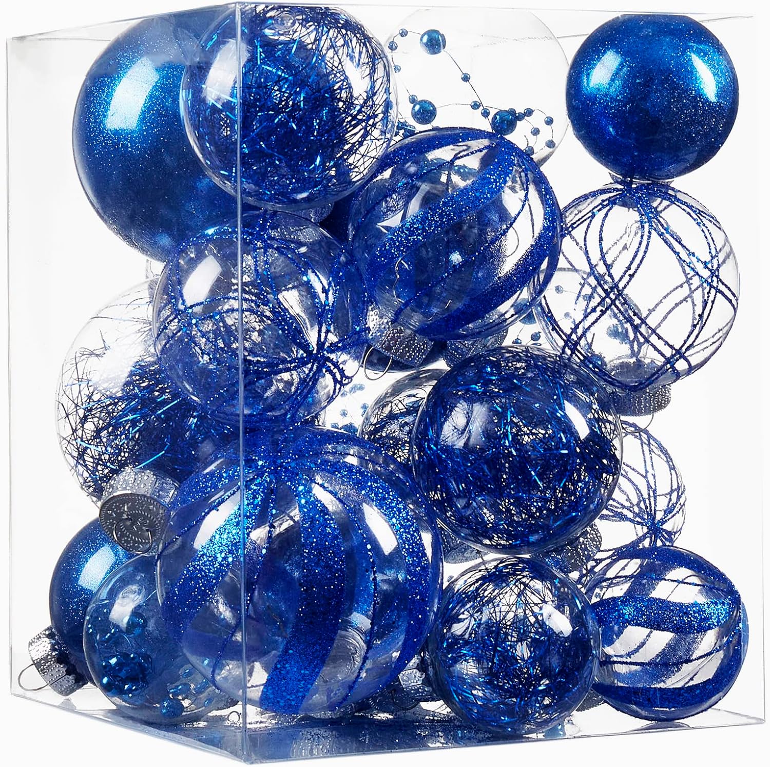 Adornos de bola de Navidad inastillables de 24 quilates, decoraciones rellenas con purpurina para árbol, color azul