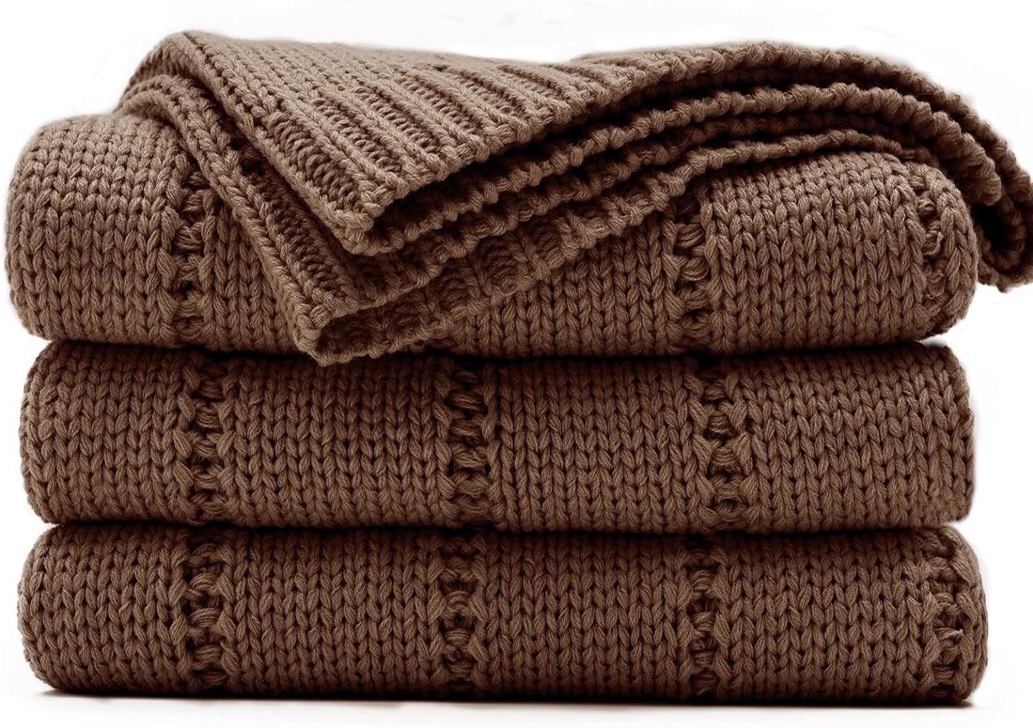 RECYCO – Manta de punto trenzado color marrón para sofá, súper suave, cálida y acogedora, manta de punto decorativa de 2.3 libras para cama, sofá,