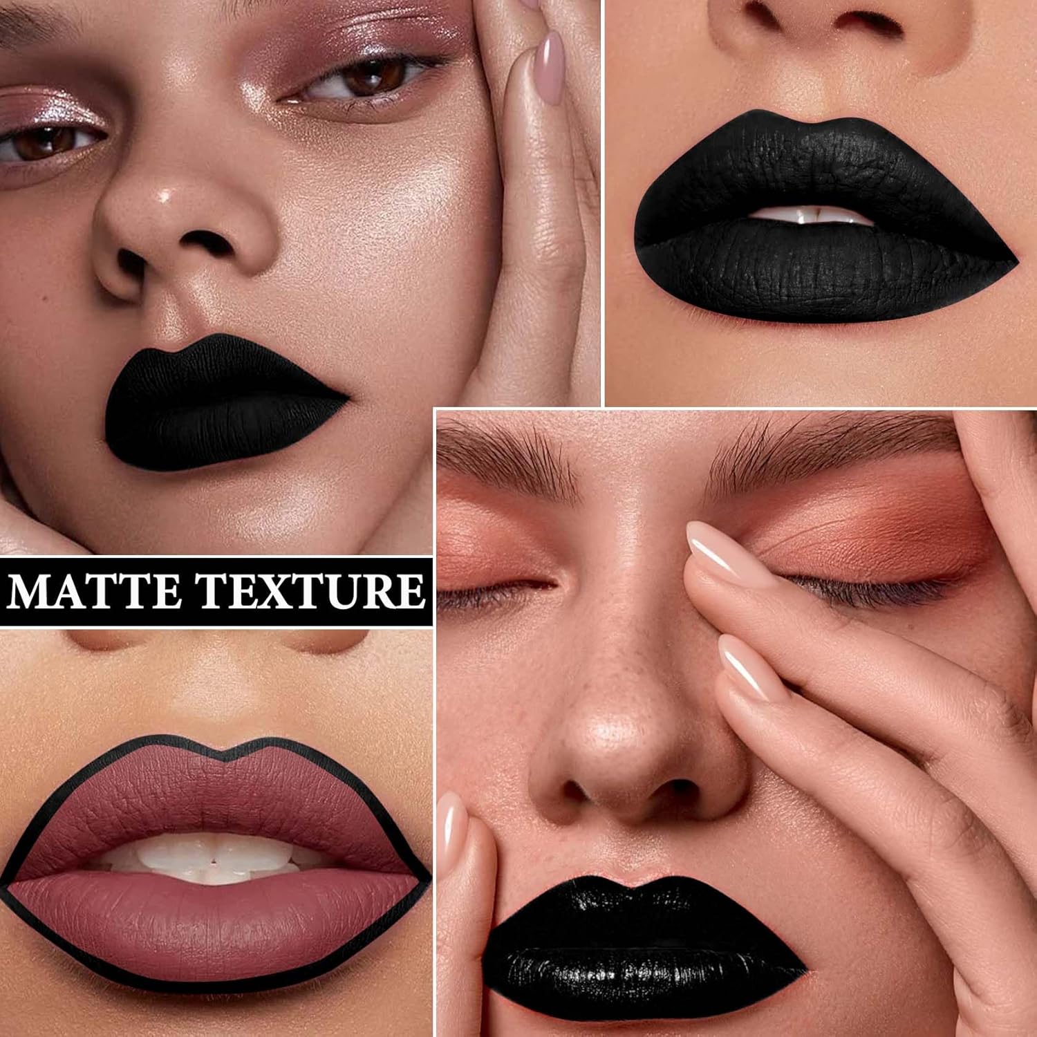 Juego de 2 delineadores de labios y lápiz labial, kit de brillo de labios de terciopelo pigmentado, juego de delineadores de labios negro mate,