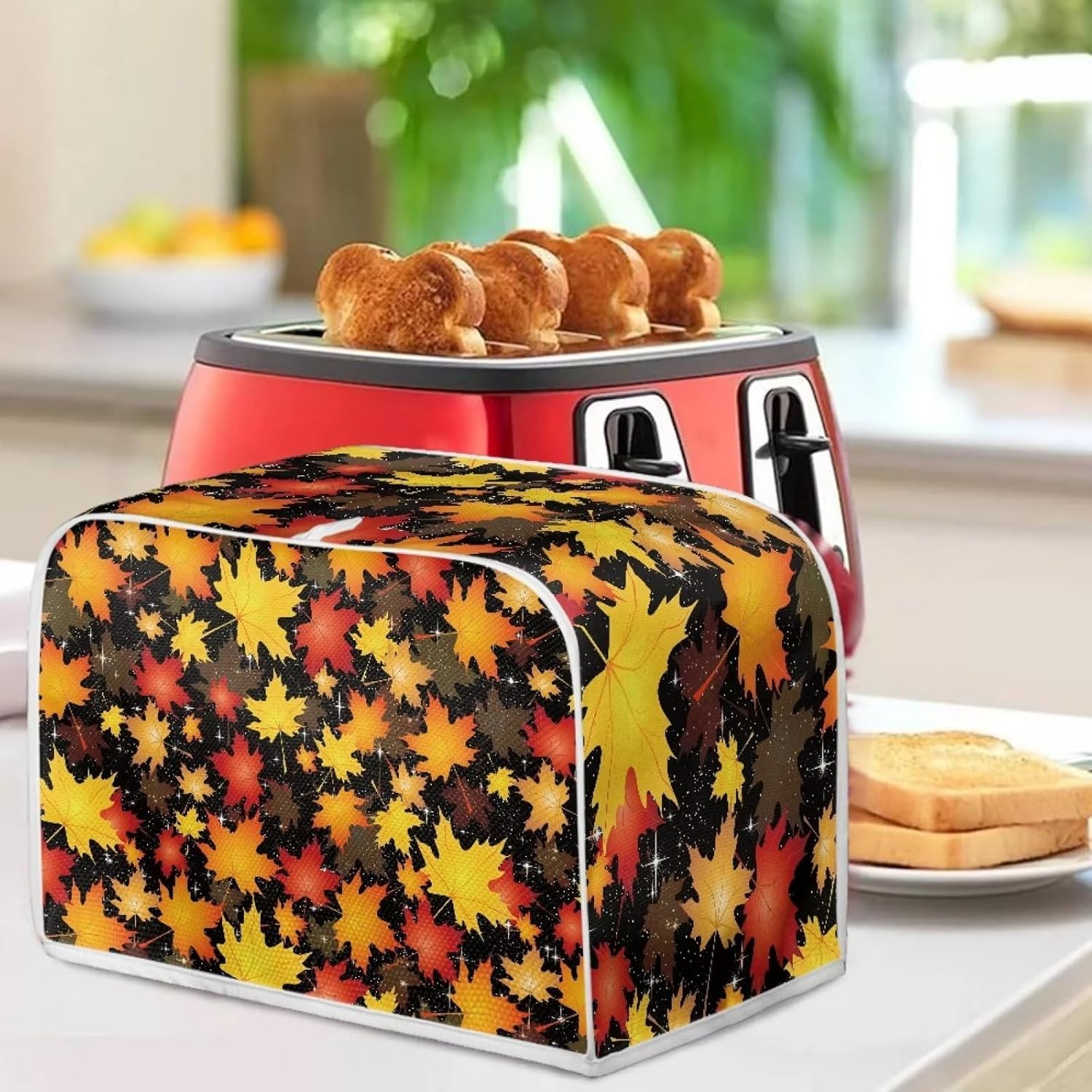 Xoenoiee Cubierta para tostadora con estampado de hojas de arce, cubierta de tostadora de 4 rebanadas, 2 rebanadas de ranura ancha, fundas para