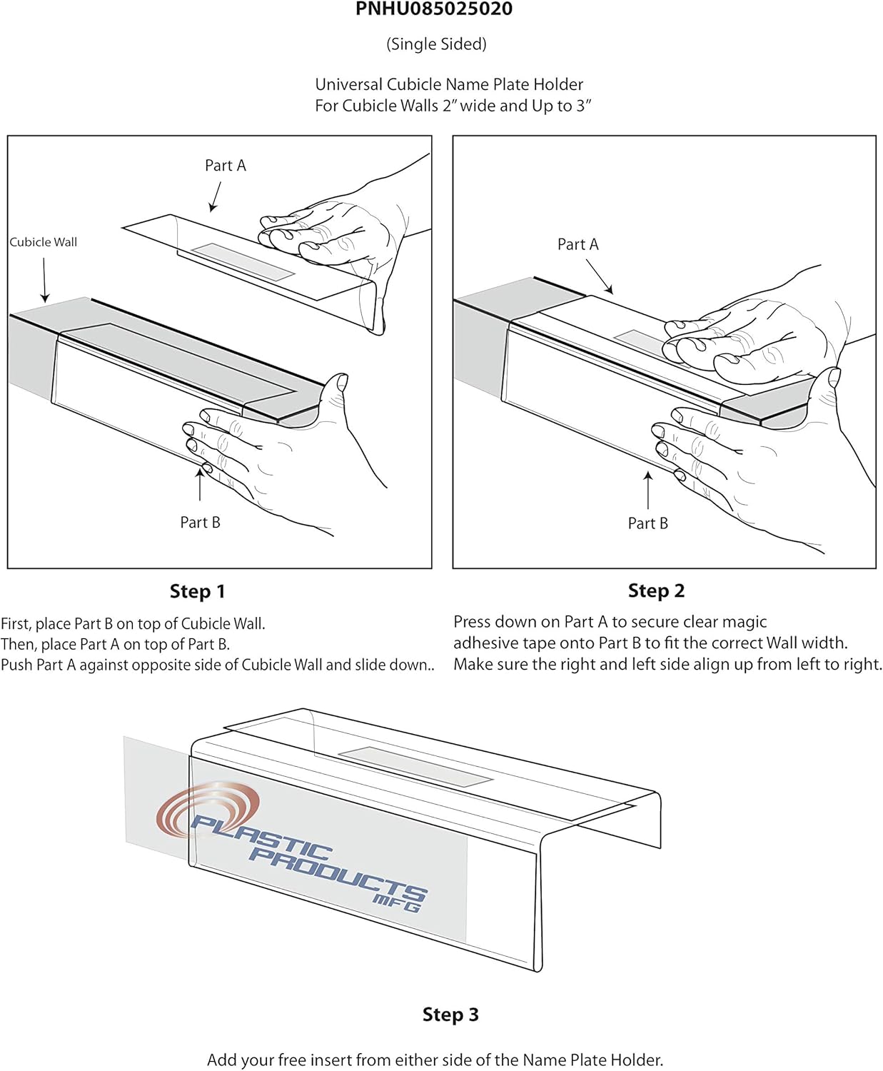 Soporte ajustable para placa de nombre de cubículo de una sola cara  se expande de 2.0in a 3.0in de ancho utilizando nuestra cinta mágica