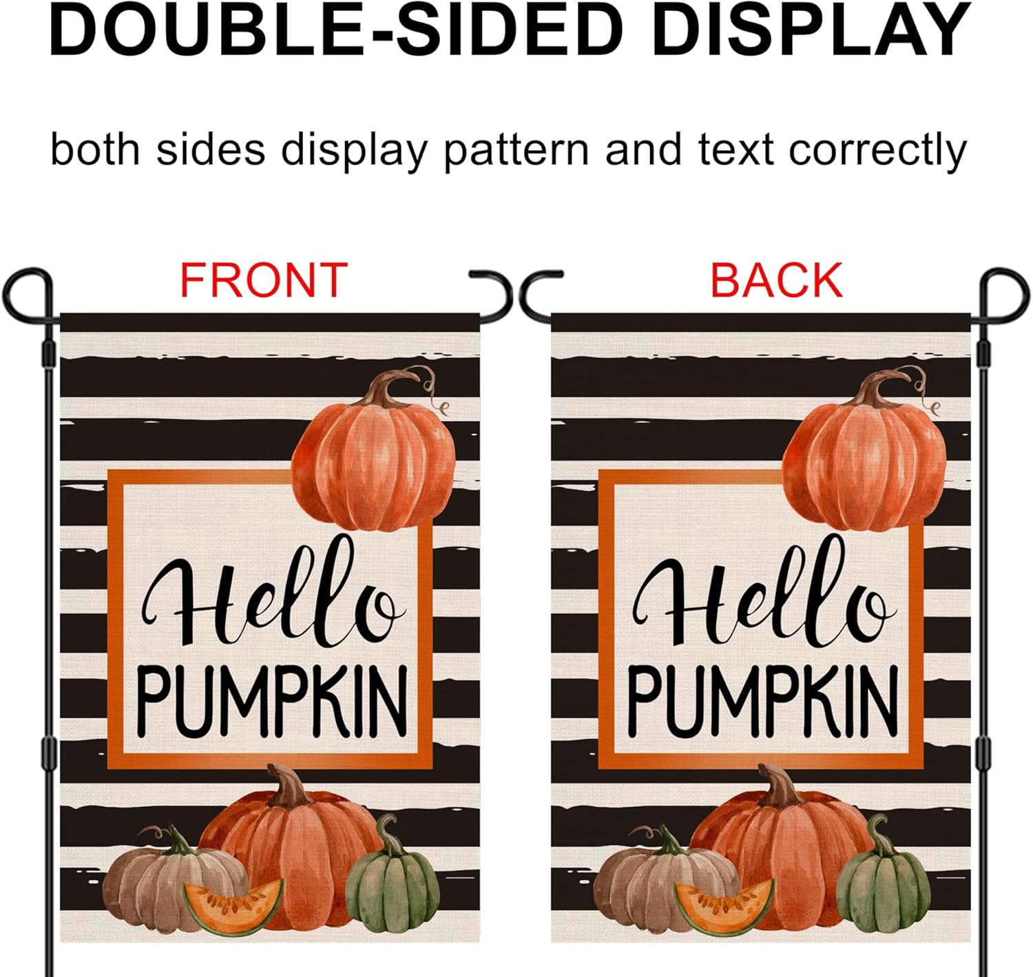 Bandera de jardín de otoño de 12 x 18 pulgadas, bandera de arpillera de doble cara de Hello Pumpkin para jardín, 12 x 18 pulgadas, para el día de