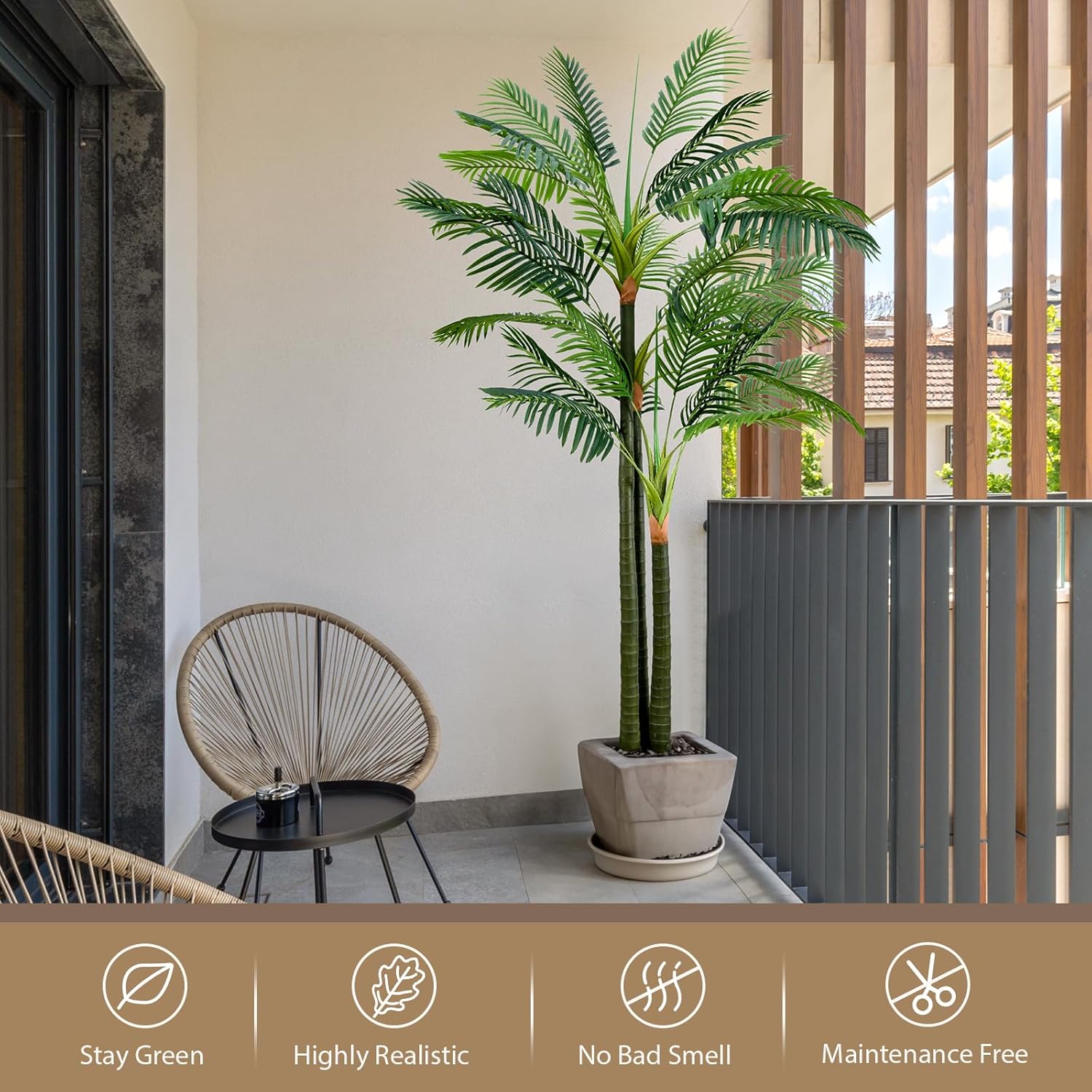 Palmera artificial de 8.5 pies para interiores, palmeras artificiales, casi naturales, palmeras artificiales con luz LED, palmeras artificiales al