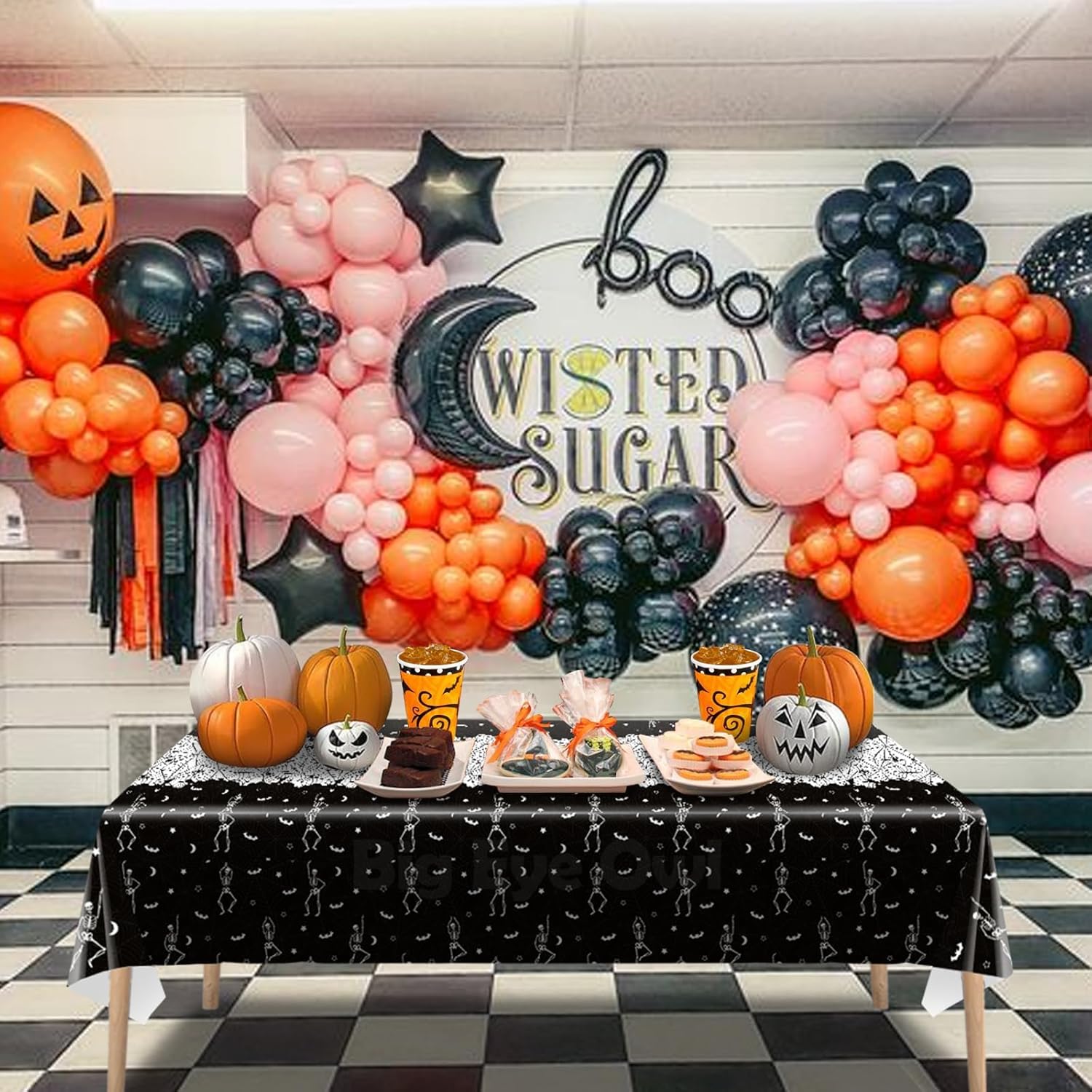 2 manteles desechables de Halloween con diseño de calavera y esqueleto, de plástico, color negro, rectangular, de vinilo, para decoración de fiestas
