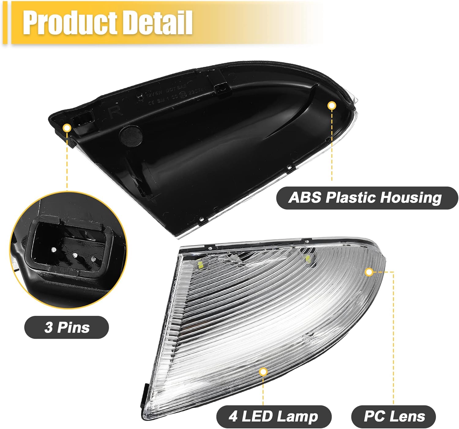 X AUTOHAUX Luz LED de señal de giro del espejo delantero derecho del coche 68064948AA apto para Dodge para Ram 1500 2009-2018 negro