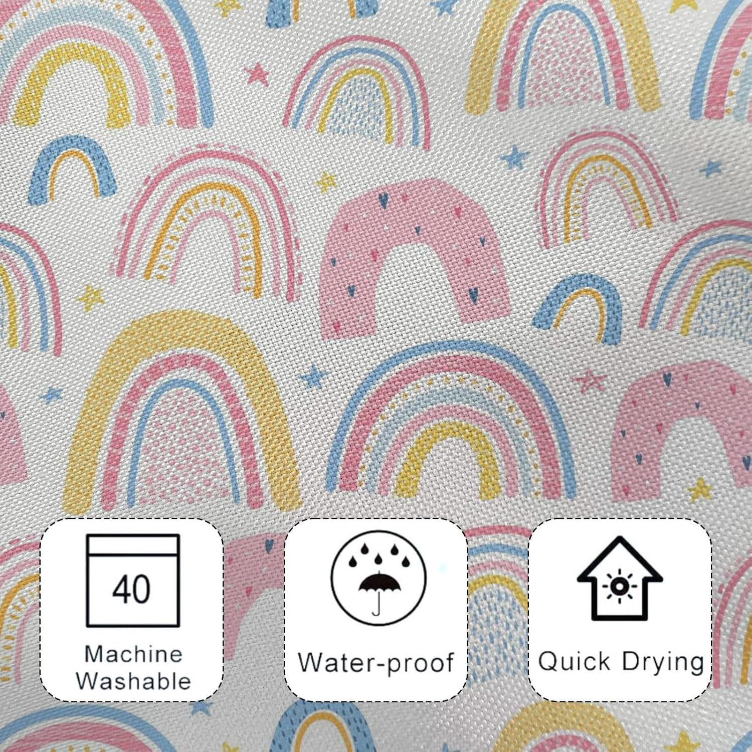 Cortina de ducha de arco iris, lavable para niños, bonita cortina de ducha impermeable de tela de poliéster con 12 ganchos, decoración de baño, 72 x