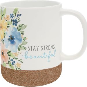Pavilion Gift Company Stay Strong Beautiful – Taza de cerámica de 16 onzas con fondo glaseado de arena, floral, taza de café de mango grande, regalo Pavilion Gift Company Stay Strong Beautiful – Taza de cerámica de 16 onzas con fondo glaseado de arena, floral, taza de café de mango grande, regalo