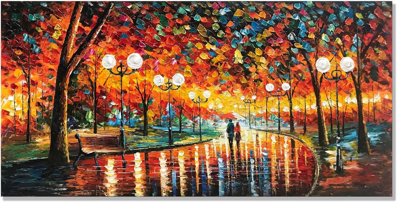 Alenoss Pinturas modernas al óleo sobre lienzo, arte de pared grande de 24 x 48 pulgadas, pinturas abstractas románticas, arte contemporáneo, arte