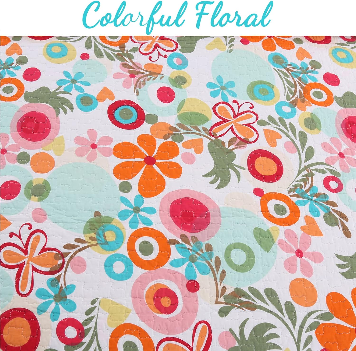 Cozy Line Home Fashions Juego de ropa de cama reversible 100% algodón reversible para niña, color rosa, verde, azul, naranja (Queen, 3 piezas 1