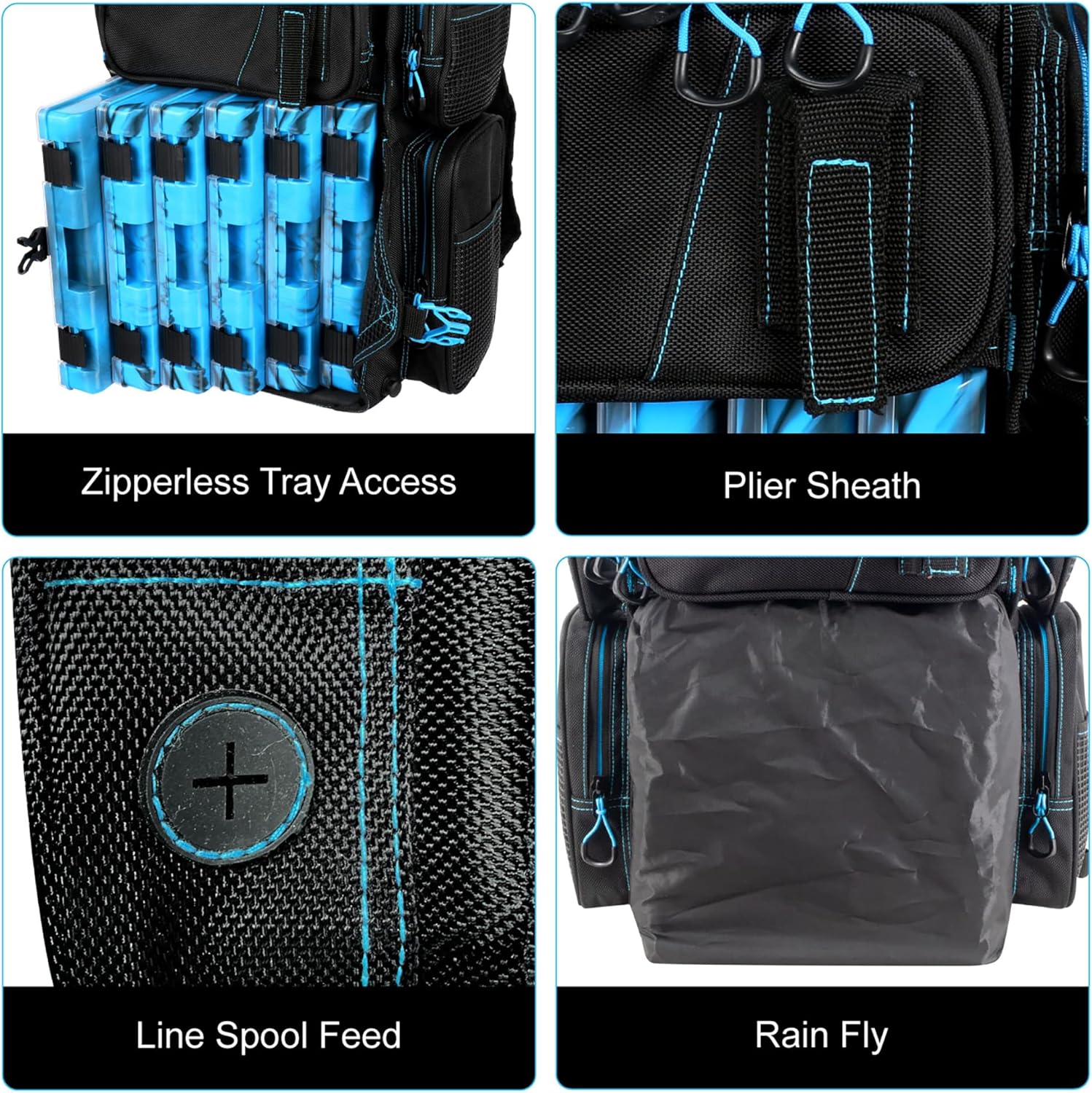 Evolution Fishing Drift Series – Mochila para aparejos – Azul, tamaño 3600, mochila para exteriores con 6 bandejas de aparejos de pesca, mosca de