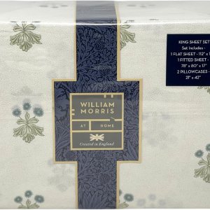William Morris England – Juego de sábanas de 4 piezas suave 100% algodón percal, diseño floral, color crema verde salvia (tamaño King) William Morris England – Juego de sábanas de 4 piezas suave 100% algodón percal, diseño floral, color crema verde salvia (tamaño King)