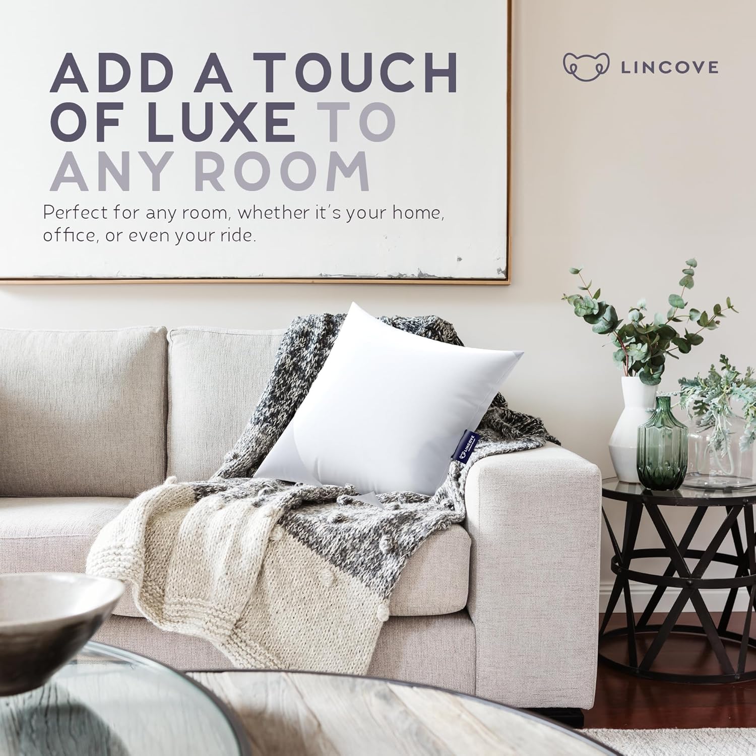 Lincove Euro – Almohada cuadrada de 18 x 18 pulgadas, fabricada en Canadá, funda 100% algodón, relleno alternativo al plumón, apto para veganos,