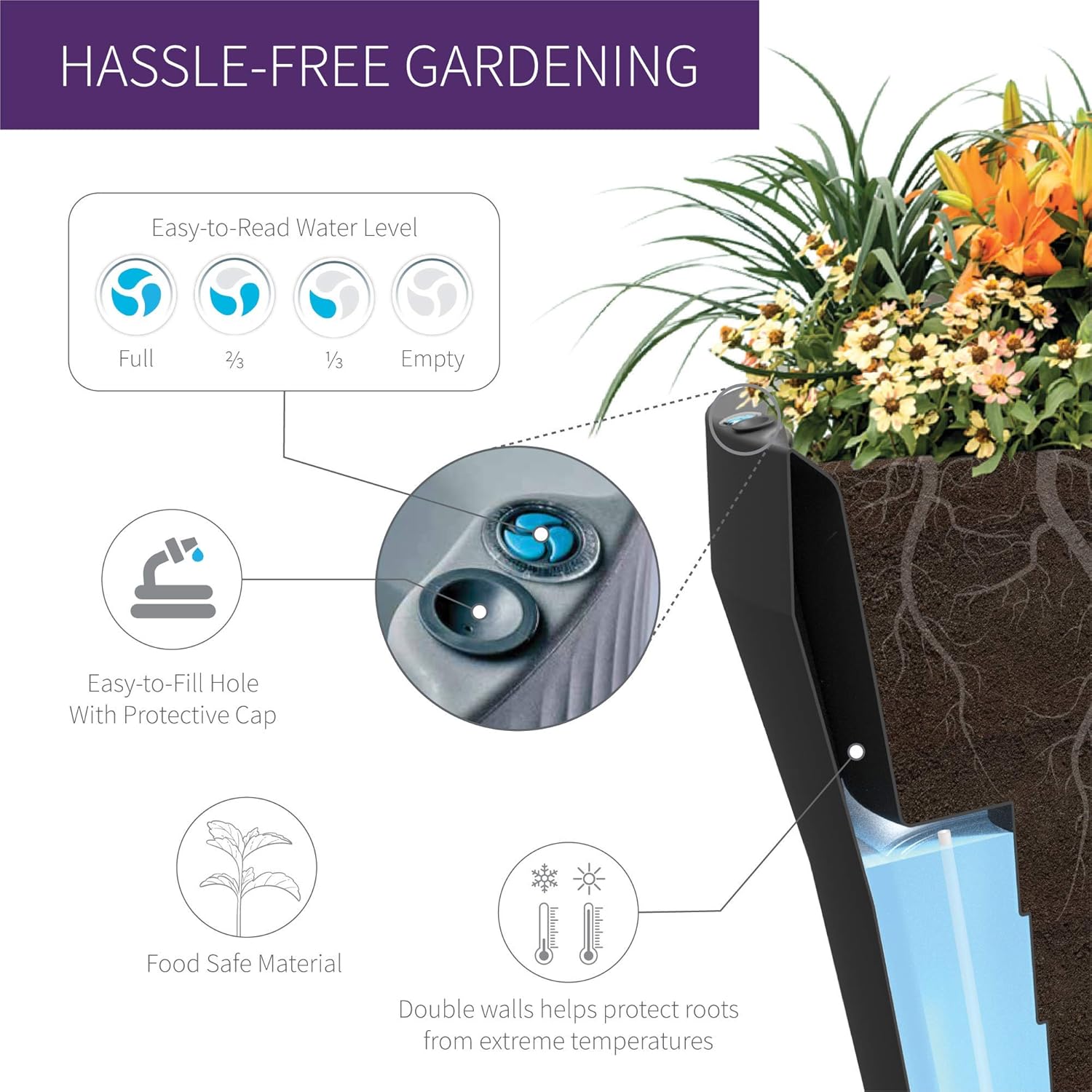 Crescent Garden Rim TruDrop – Maceta de riego automático, 22 pulgadas (corteza)
