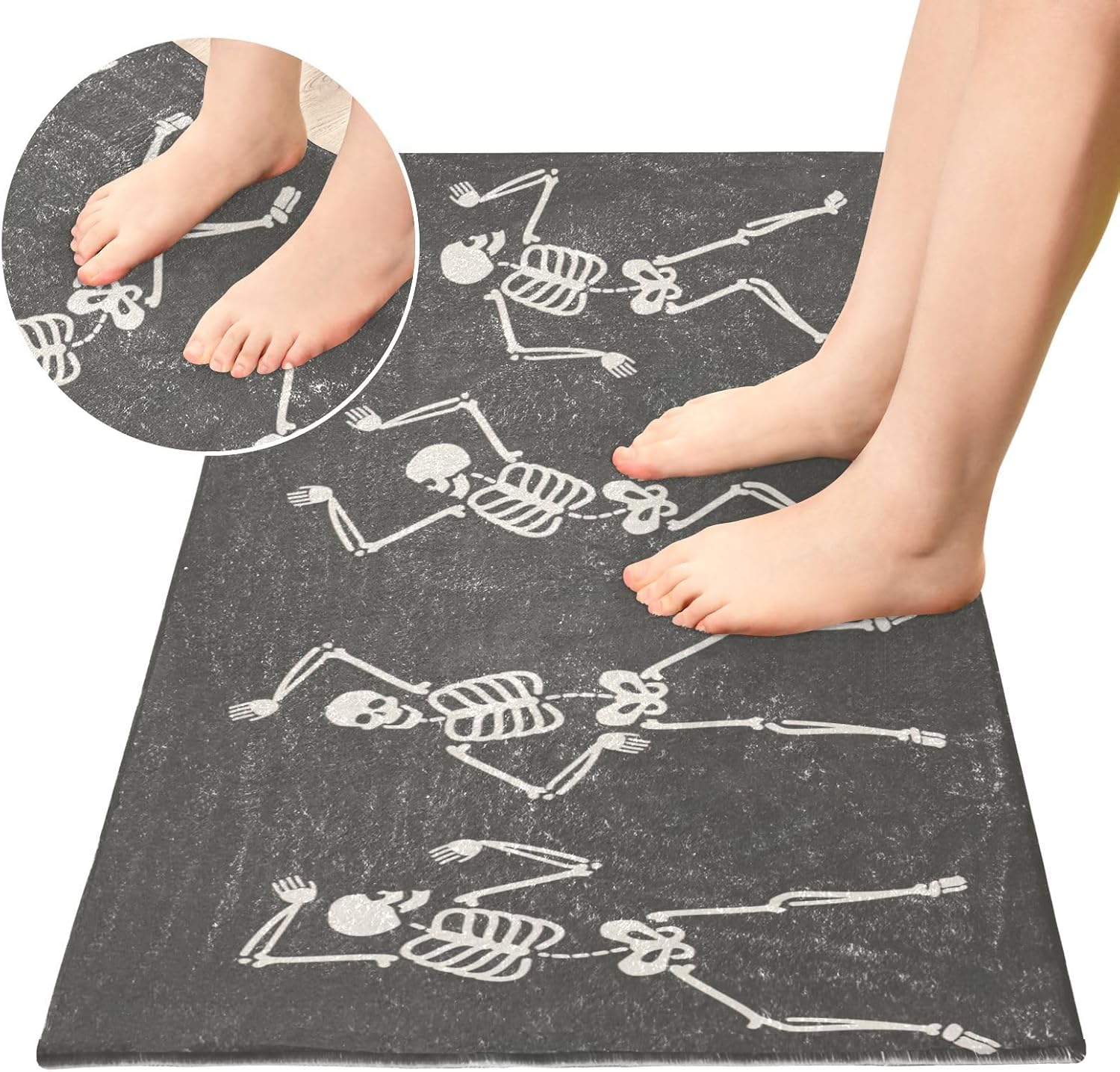 Joisal Funny Skeletons Dancing – Tapete de baño lavable a máquina, tapete de goma absorbente, 39 x 20 pulgadas