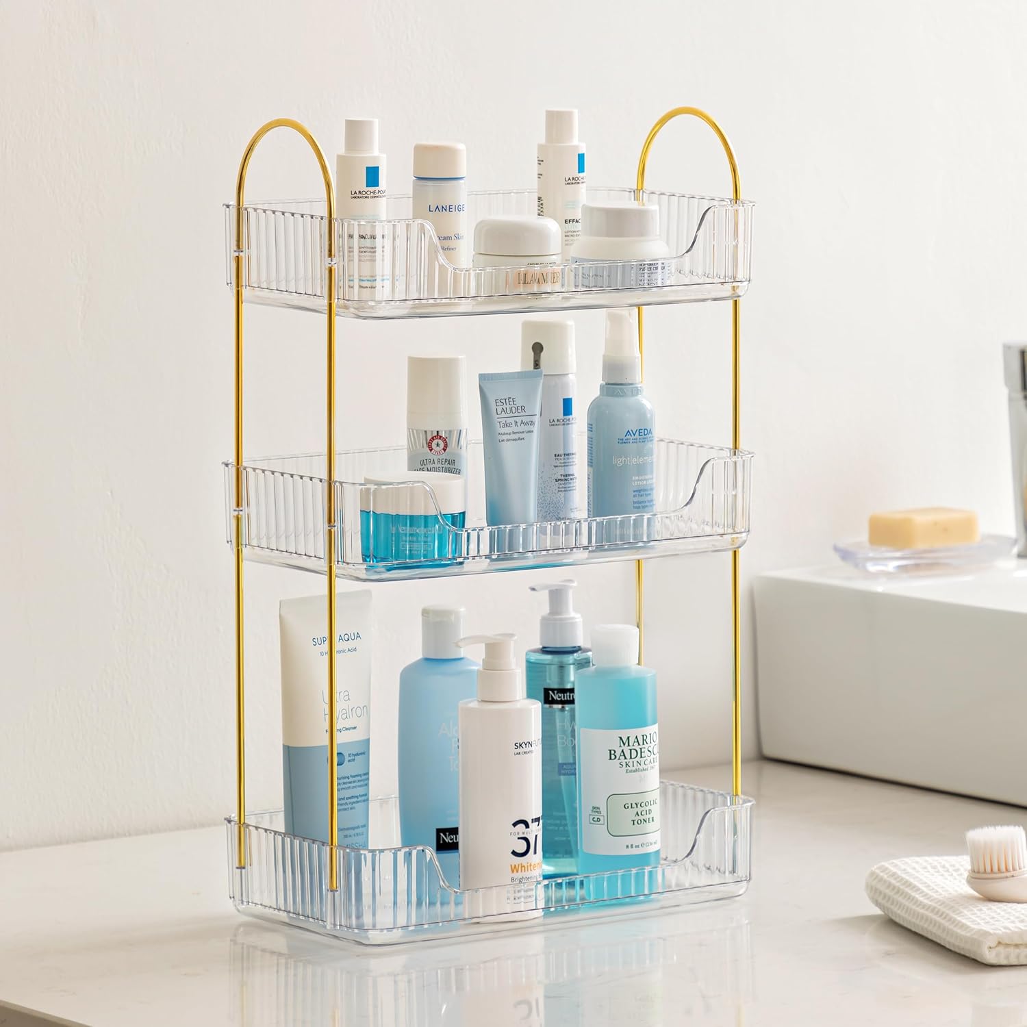 HBlife Organizador de baño de 3 niveles, organizador de maquillaje, bandeja de perfume, organizador de cuidado de la piel para baño, tocador,