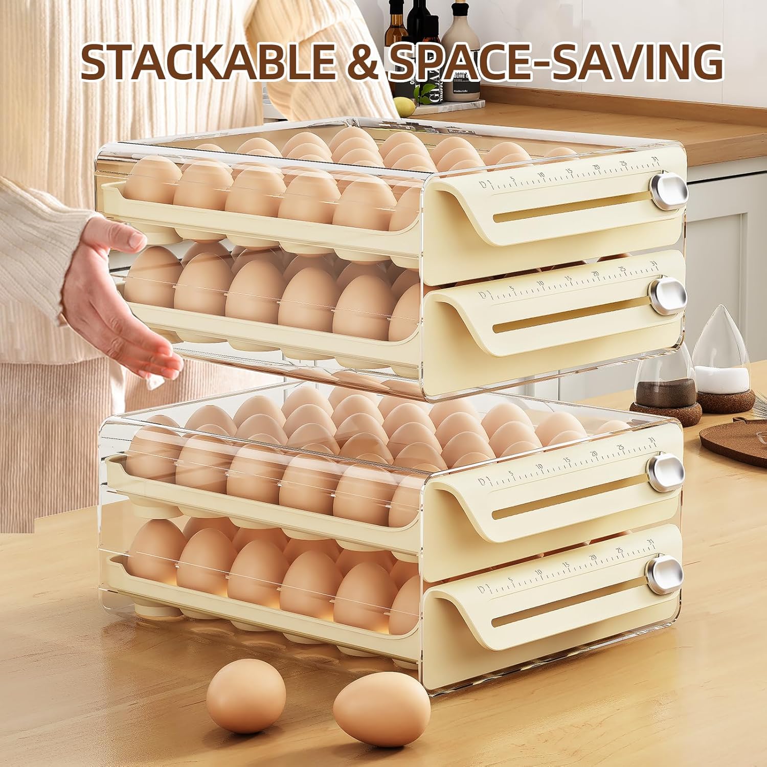 Soporte para 40 huevos para refrigerador, contenedor de huevos para refrigerador, contenedor de almacenamiento de huevos, bandejas de huevos de 2