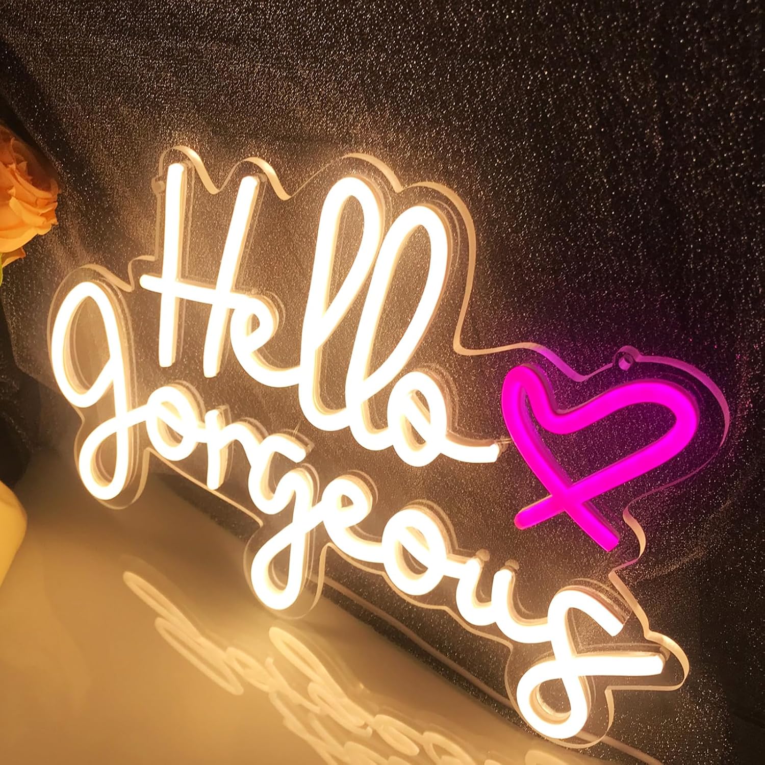 Letreros de neón con texto en inglés “Hello Gorgeous para decoración de pared, con interruptor regulable”, letrero de neón LED para dormitorio de