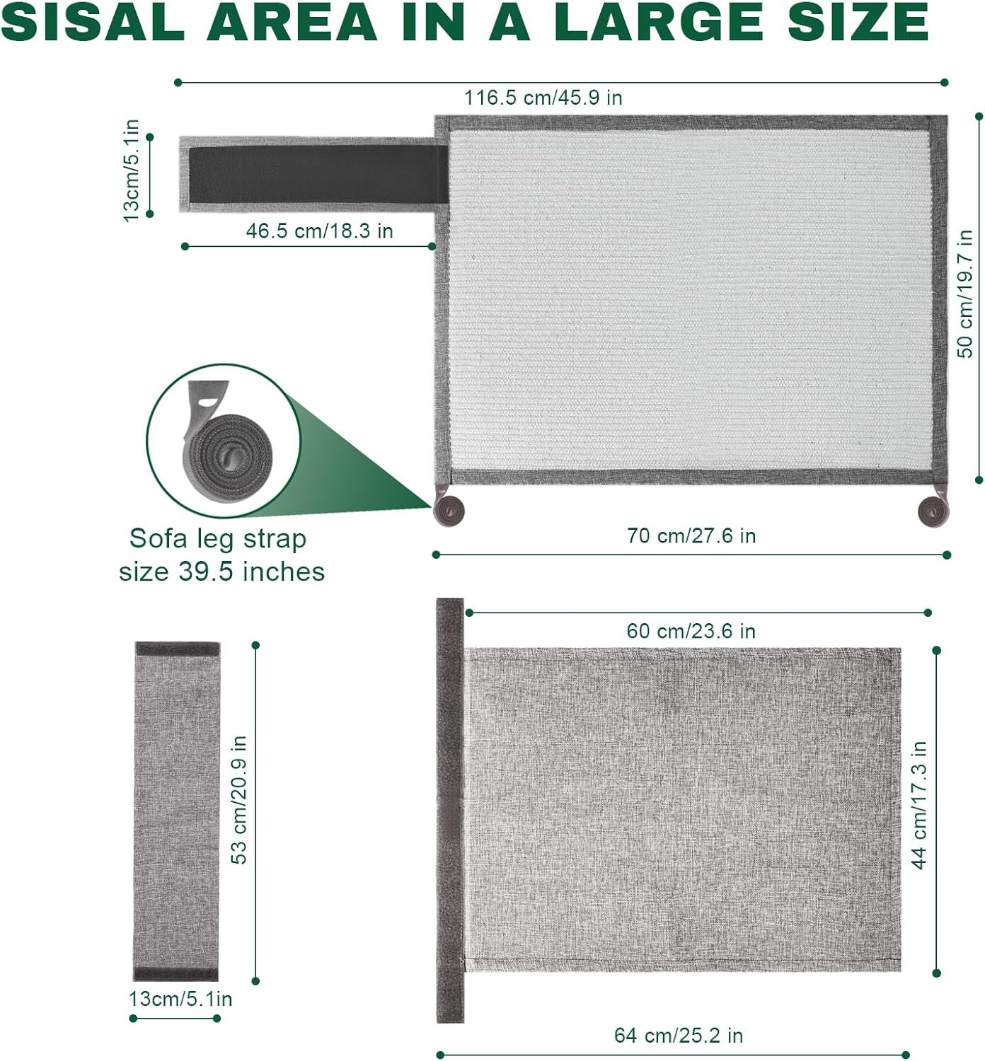 Protector de sofá de gato con sisal natural para proteger muebles, sofá silla (Mano izquierda)