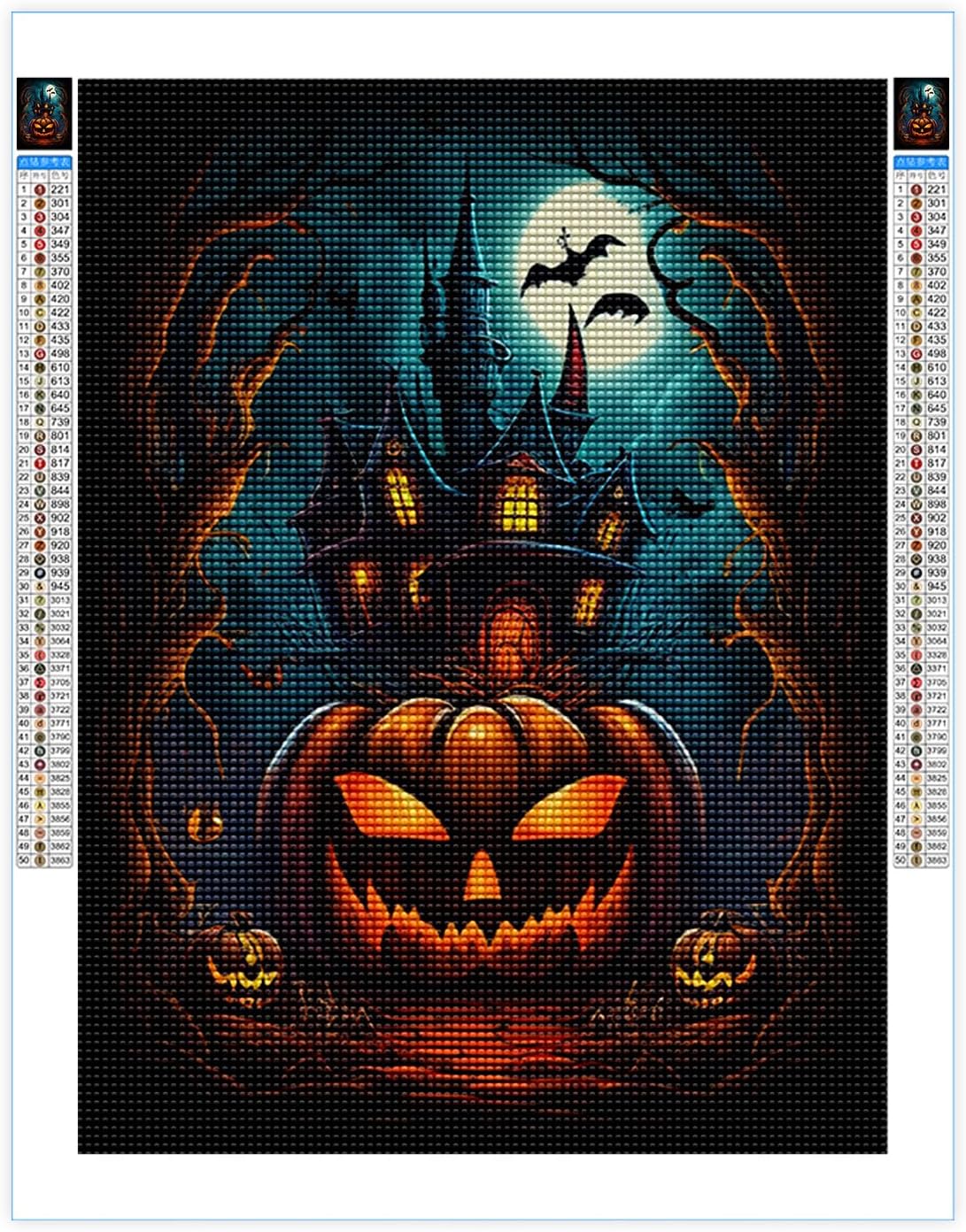 Kits de pintura de diamantes para adultos, castillo de calabaza malvada, kit de taladro redondo completo de Halloween 5D, pintura de puntos de