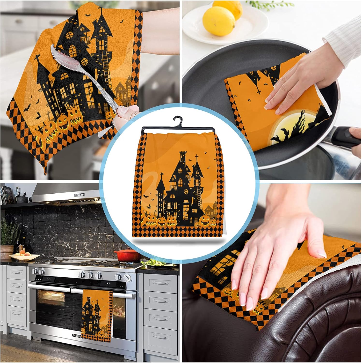 Paquete de 2 toallas de cocina y paños de cocina, gato negro Jack-O’-Lanterns Haunted House Midnight Bats Graves de 18 x 28 pulgadas, toallas de