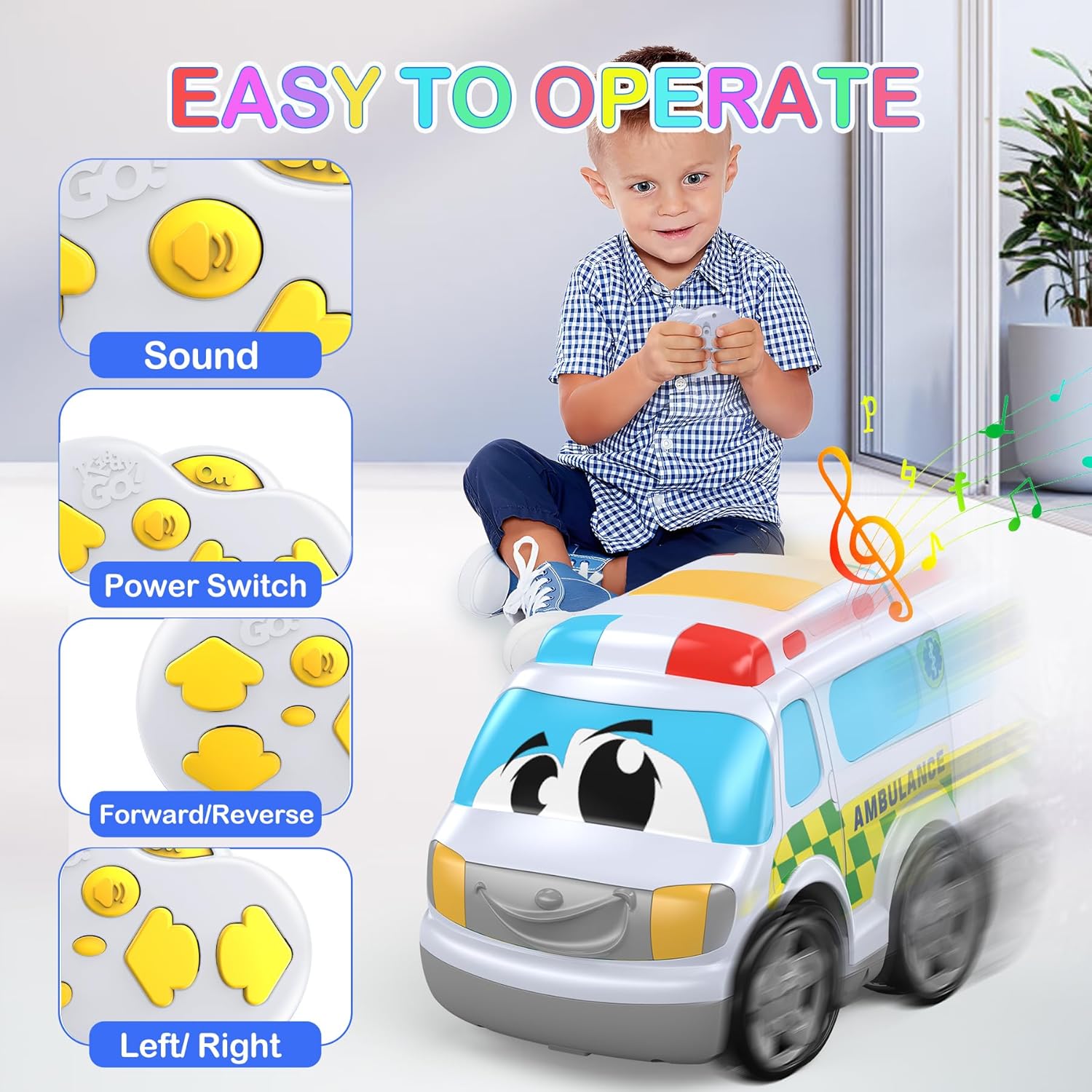 JOLLY FUN Auto a control remoto para niños de 4 a 7 años, autos RC y tracción en las 4 ruedas con luces y música, juguetes de coche de acrobacias