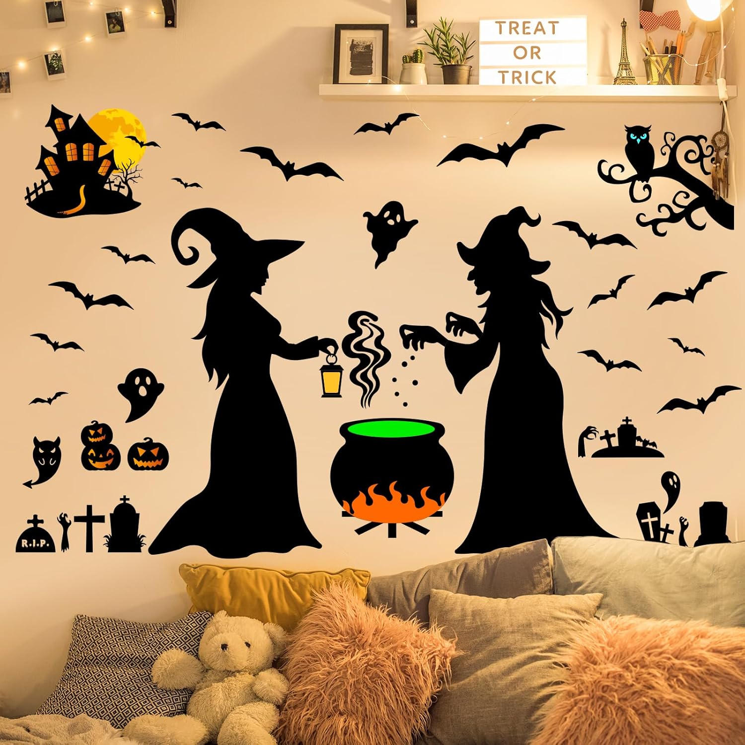 Halloween Wall Decals, Large Size Bat Wall Decal Home Horror Wall Decal, Wall Sticker Pumpkin Spooky Decorations Party Supplies Ancient Castle