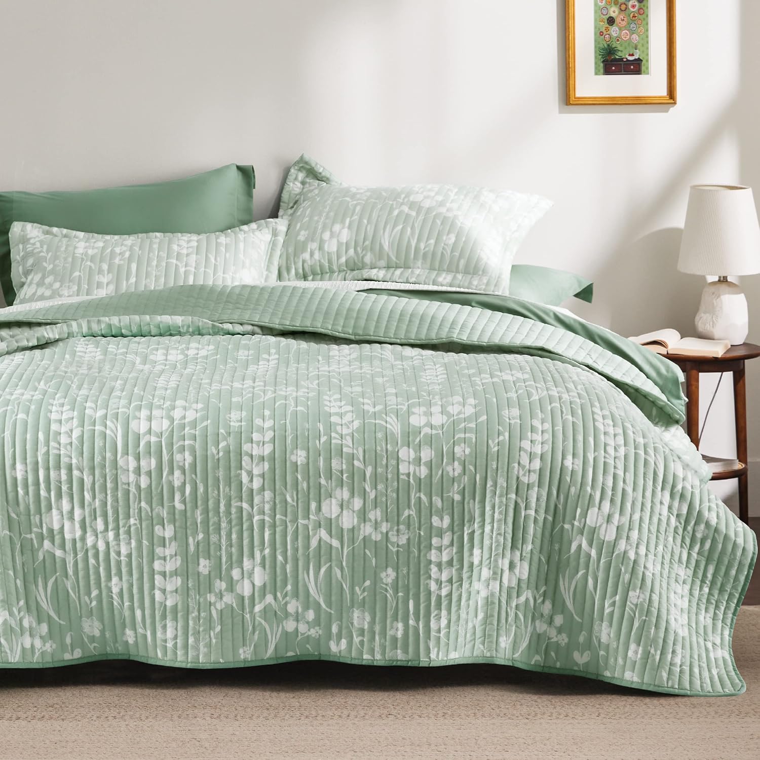 Bedsure – Juego de colcha floral, ropa de cama botánica reversible, 3 piezas, ligera, microfibra suave, con 2 fundas de almohada, para todas las