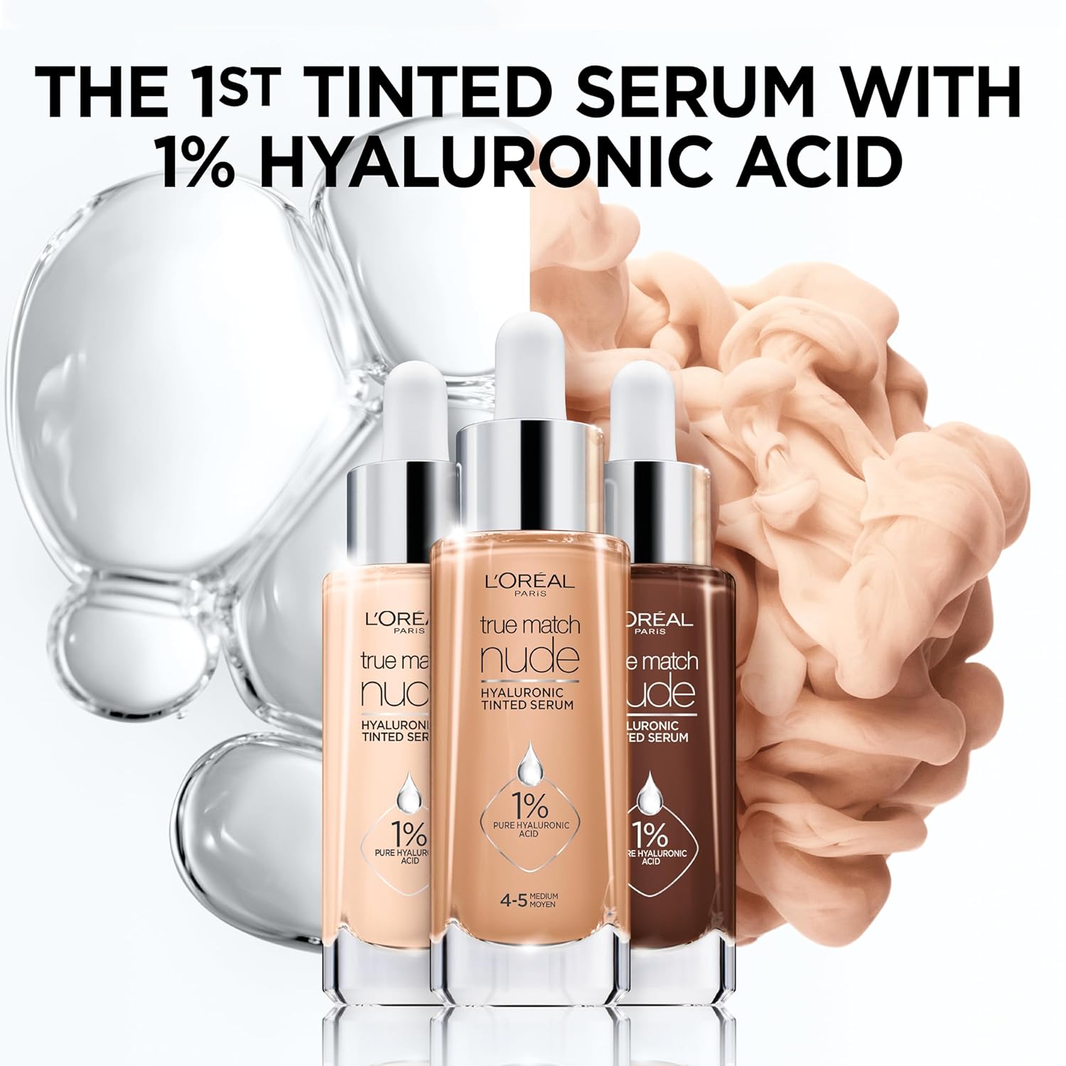 L’Oreal Paris, True Match Nude Hyaluronic Tinted Serum – El primer suero tintado con 1% de ácido hialurónico. La piel al instante se ve más