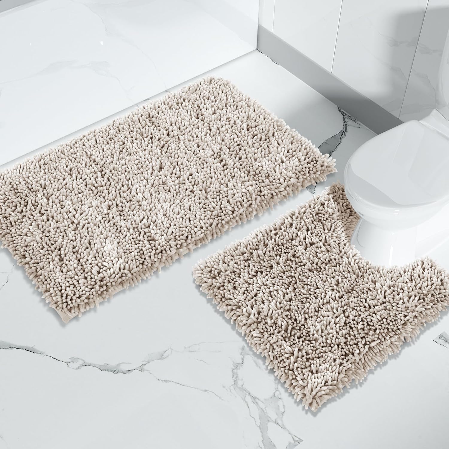 Yimobra Juego de 2 alfombras de baño, lujosas alfombras de baño extra gruesas, tapetes antideslizantes de felpa para el suelo del baño, tapete de