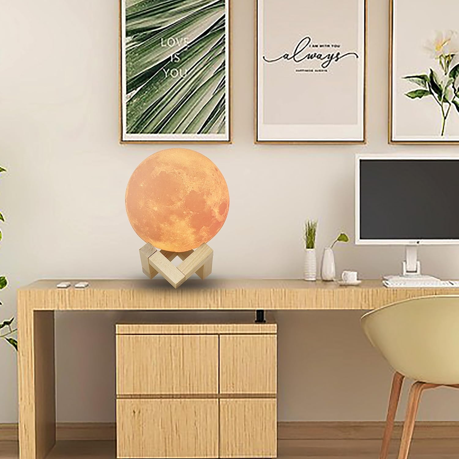 Lámpara de luna, impresión 3D de 4.72 pulgadas, 16 colores, luz nocturna de luna con soporte, control remoto y táctil, brillo ajustable y recarga