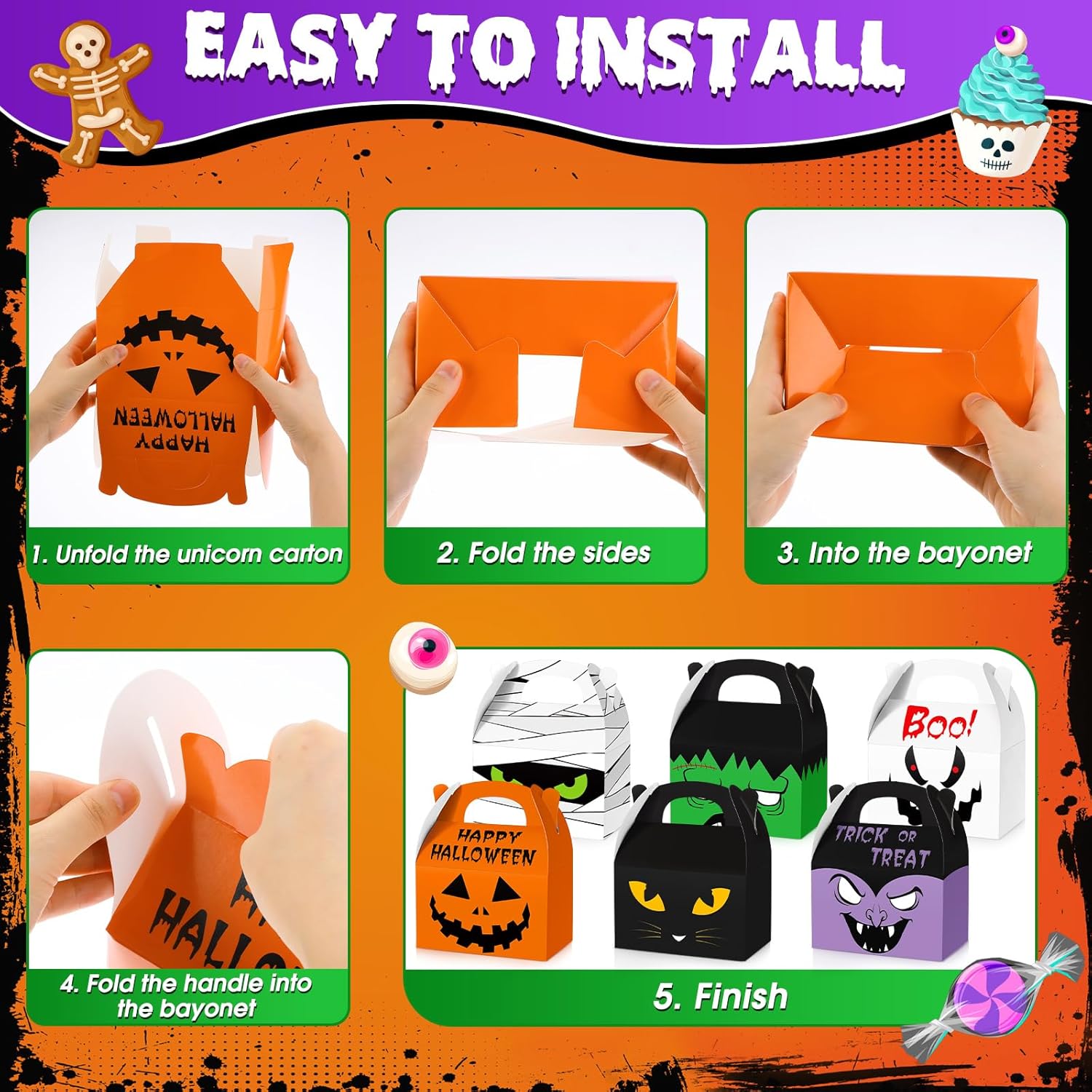 Zhanmai 30 cajas de regalo de Halloween, cajas de cartón de regalo para casa de Halloween, cajas de regalos para fiesta de Halloween, cajas con asa