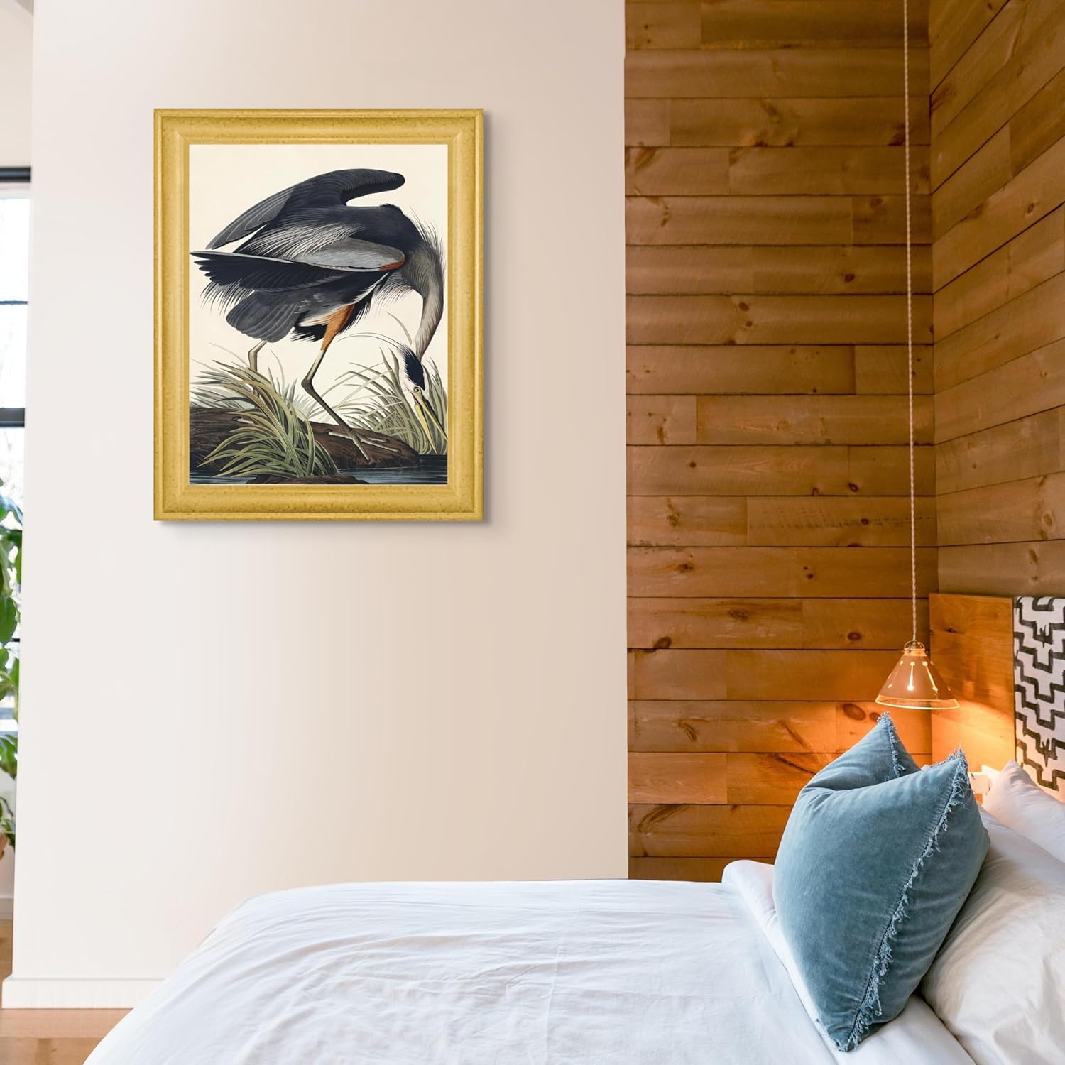 Lost Cabin Great Blue Heron de James Audubon  Lienzo en marco biselado dorado  Reproducción de pinturas de obras de arte finas  Póster decorativo