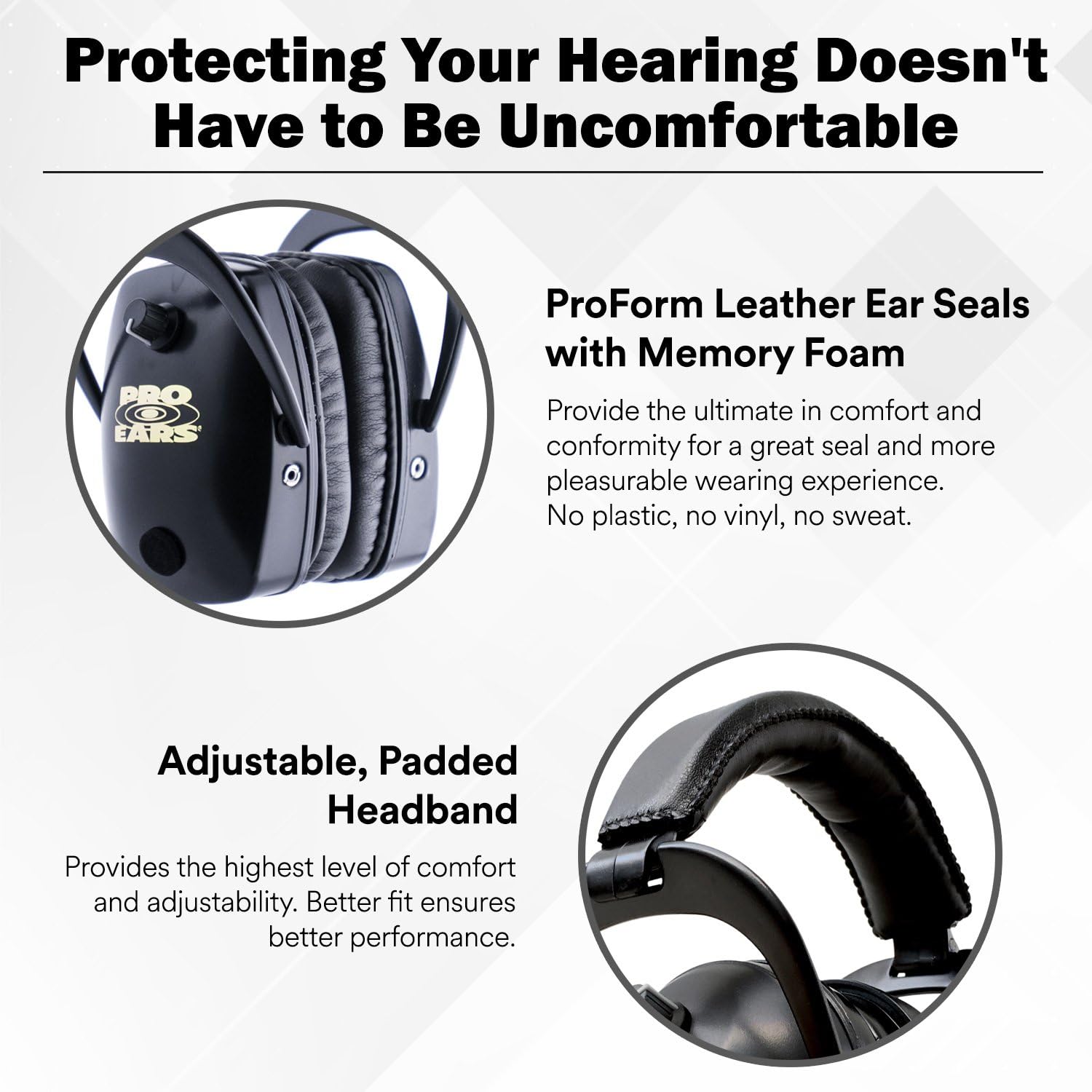 Pro Ears Ultra Sleek Passive Hearing Protection Ear Muffs for Long Use, Indoor and Outdoor Range, NRR 26, Adjustable & Padded