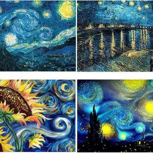 ZuoAnLF Paquete de 4 kits de pintura de diamantes 5D para adultos, kit de manualidades de pintura de diamantes de Van Gogh para decoración de pared ZuoAnLF Paquete de 4 kits de pintura de diamantes 5D para adultos, kit de manualidades de pintura de diamantes de Van Gogh para decoración de pared