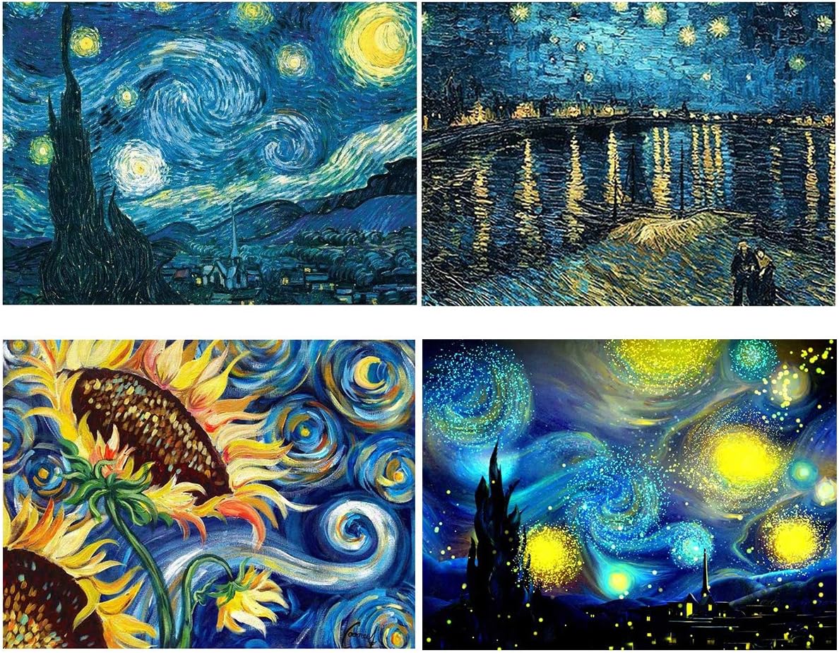 ZuoAnLF Paquete de 4 kits de pintura de diamantes 5D para adultos, kit de manualidades de pintura de diamantes de Van Gogh para decoración de pared