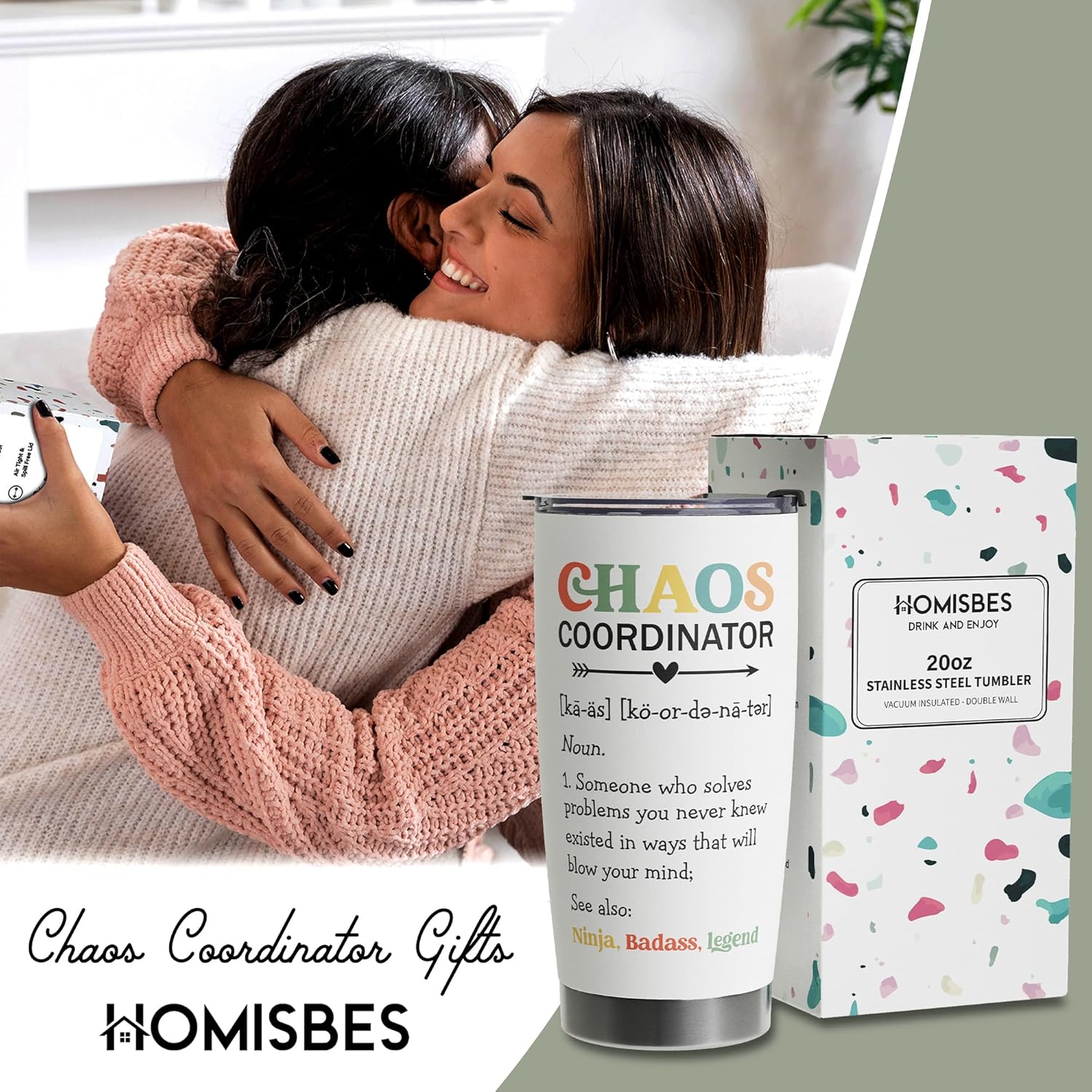 HOMISBES Chaos Coordinator Gifts – Taza de viaje con popote para mamá, compañera de trabajo, jefe gerente, empleado, vaso de viaje de acero
