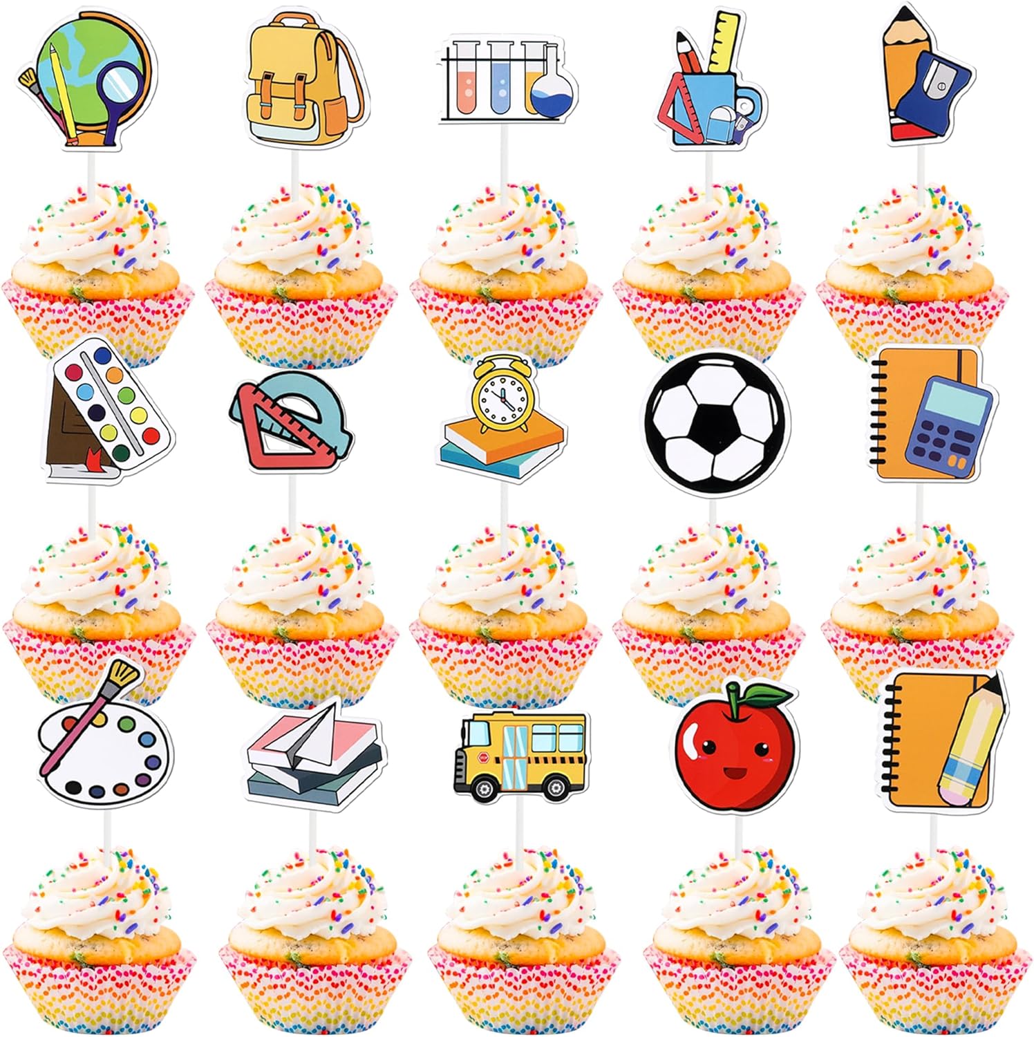 30 piezas de decoración para cupcakes de regreso a clases, primer día de escuela, para bienvenida, regreso a la escuela, fiesta temática, regalos