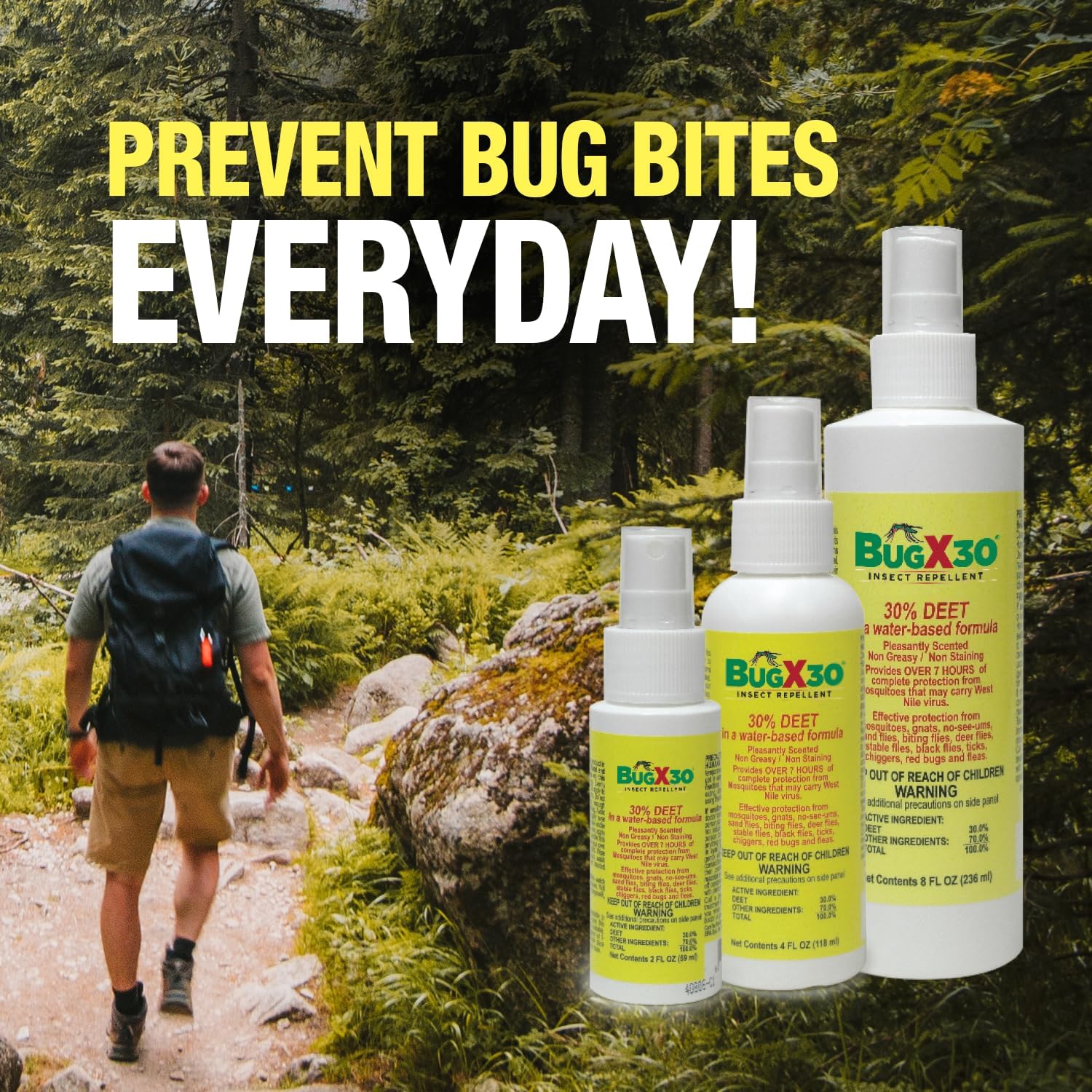 Bug X 30 Spray repelente de mosquitos, garrapatas e insectos con 30% DEET (botella de 8 onzas), más de 7 horas de protección contra 12 tipos de
