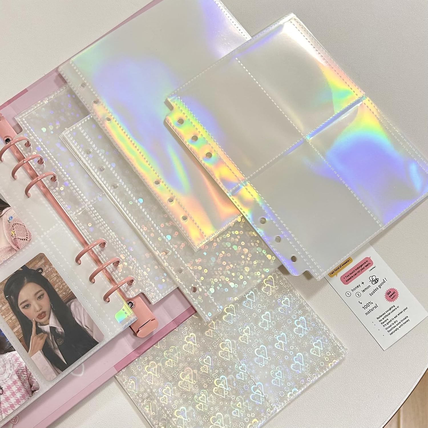 Juego de 10 fundas interiores láser para tarjetas fotográficas Kpop, juego de libros A5, carpeta de tarjetas fotográficas de 6 anillas, (10 fundas